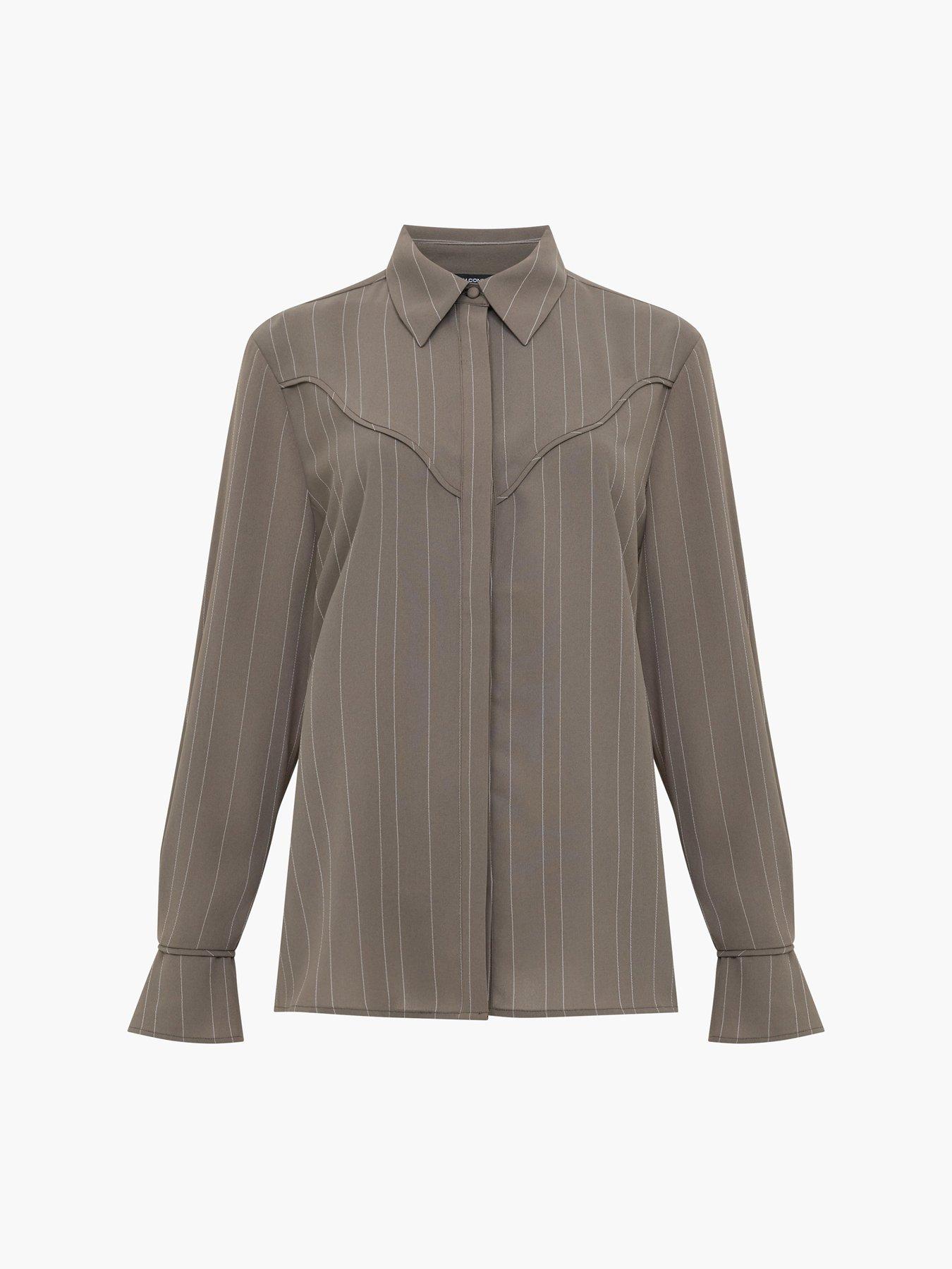  image of french-connection-pinstripe-collared-long-sleeve-shirt