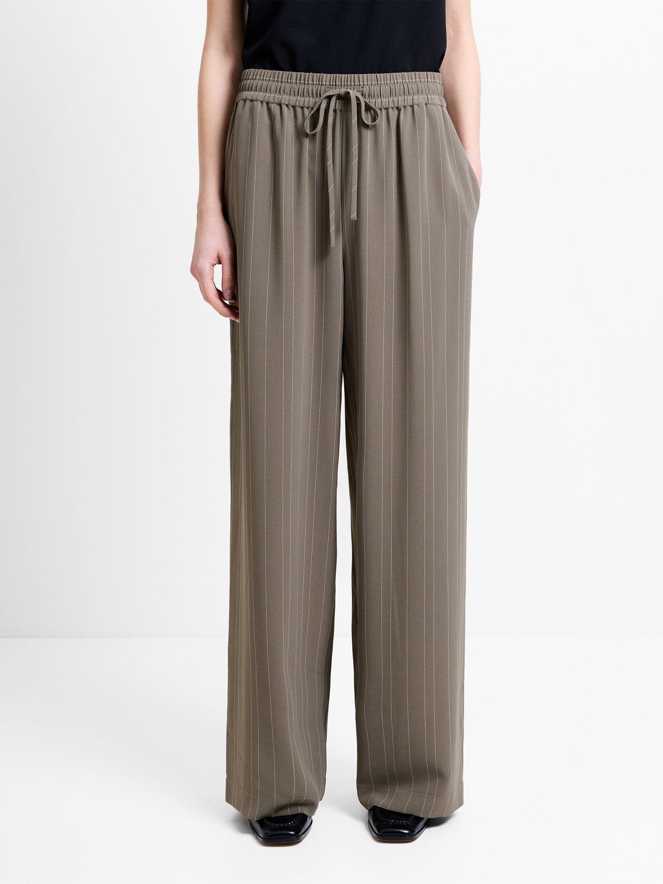 Image 1 of 5 of French Connection Pinstripe Wide Leg Elasticated Trousers