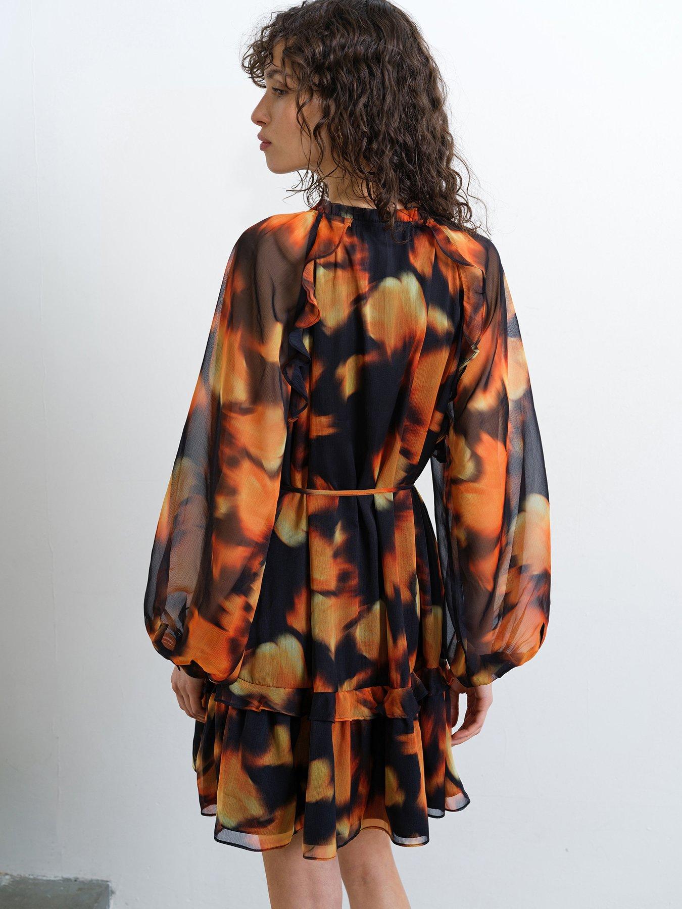 Image 2 of 5 of French Connection Abstract Print Mini Smock Dress - Orange