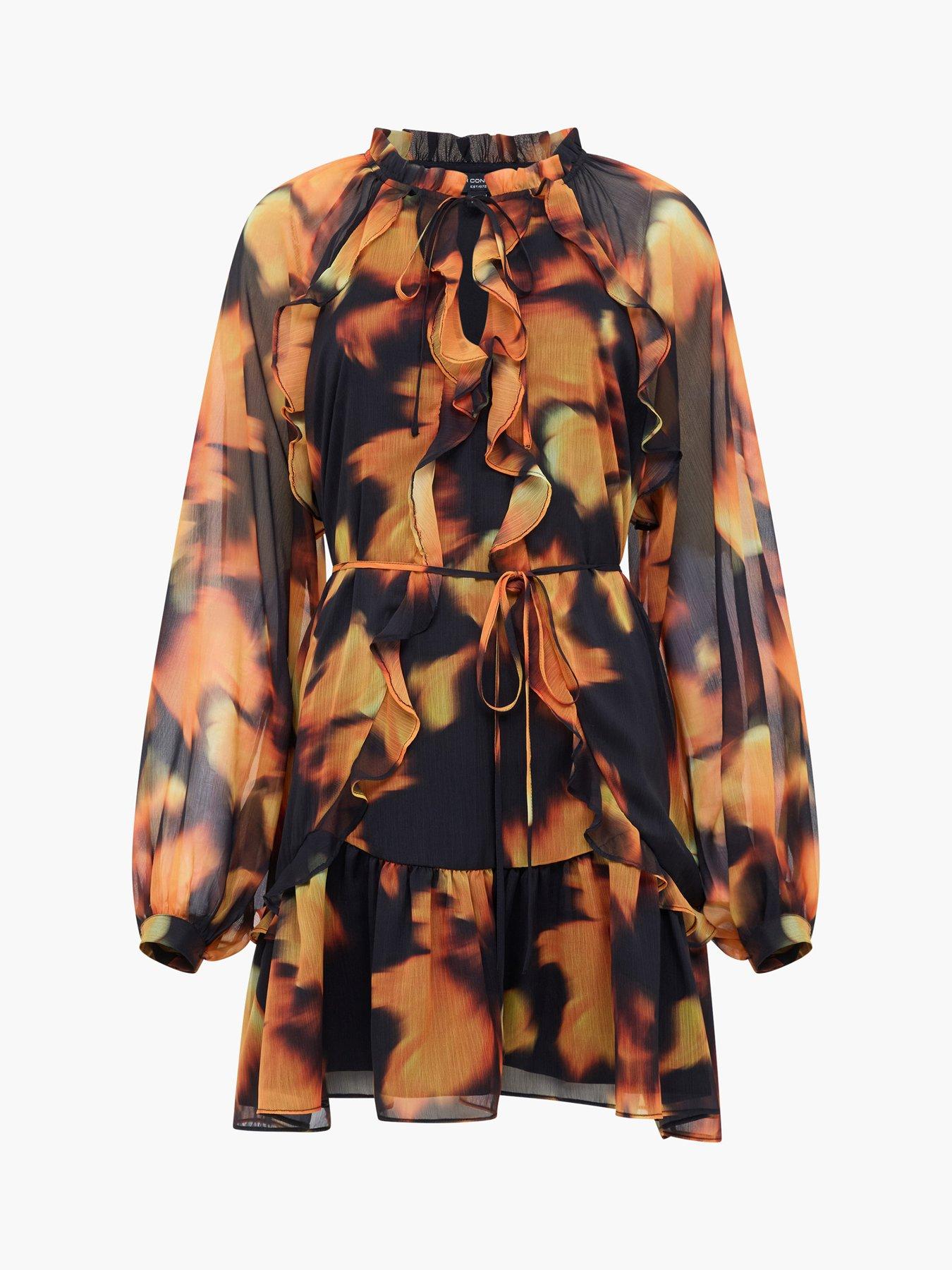 Image 5 of 5 of French Connection Abstract Print Mini Smock Dress - Orange