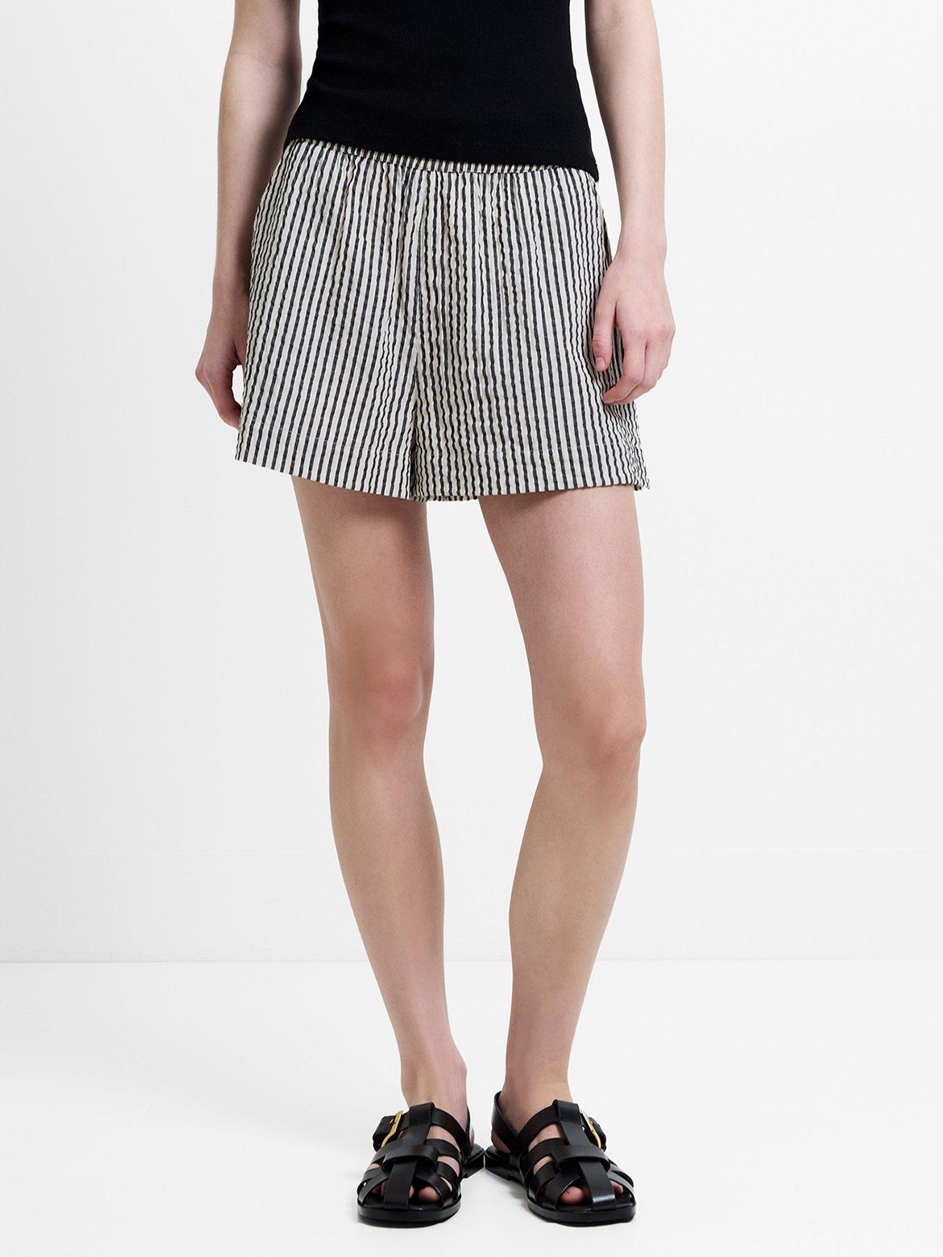  image of french-connection-cotton-striped-crinkle-mini-shorts
