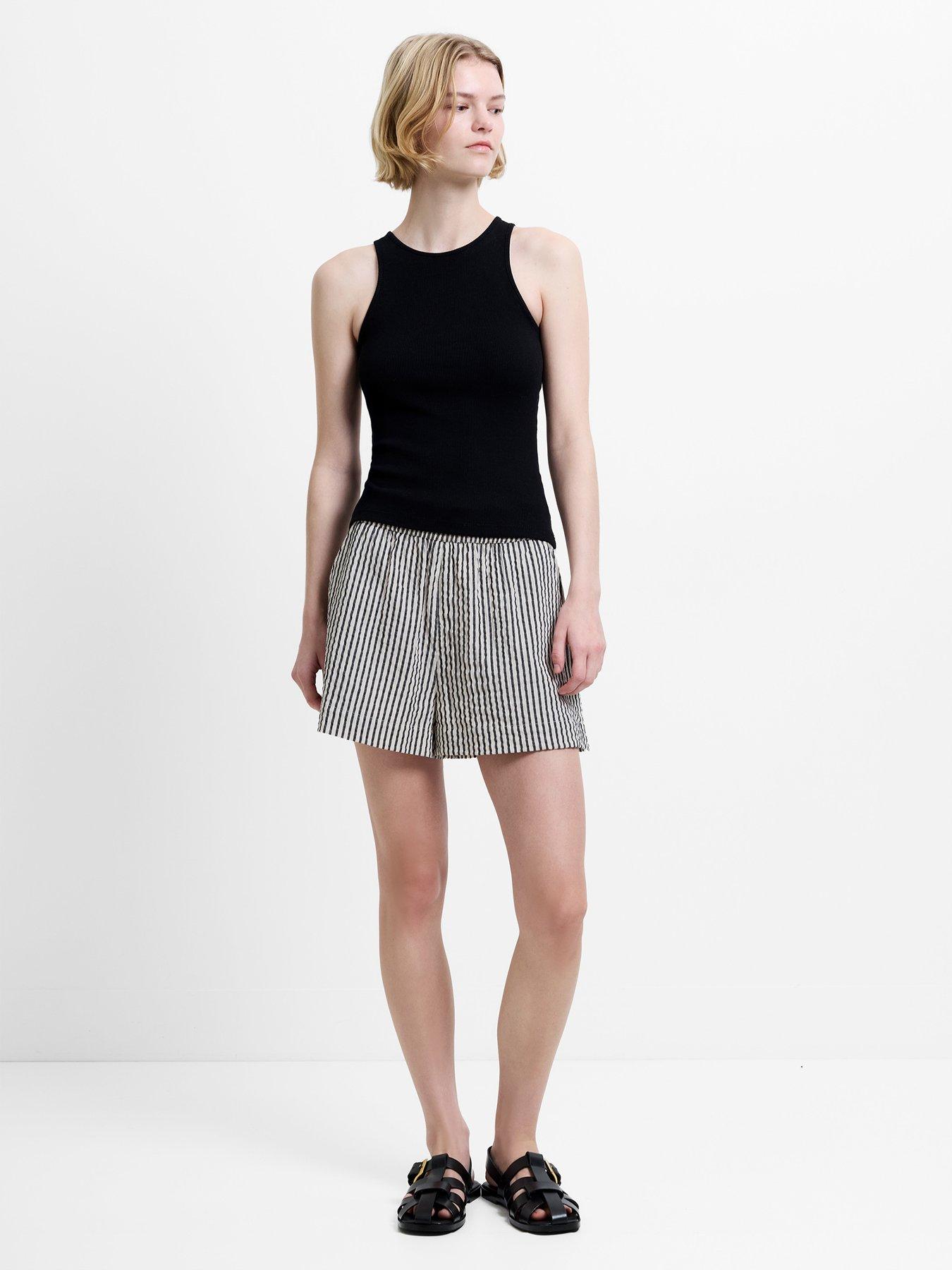  image of french-connection-cotton-striped-crinkle-mini-shorts