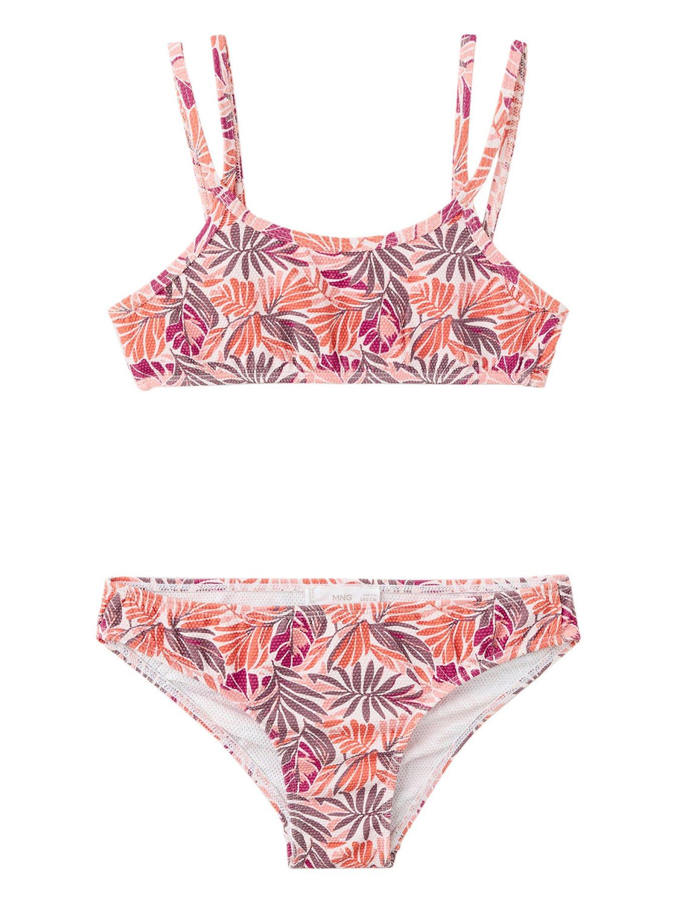 Image 1 of 4 of Mango Girls Leaf Print Bikini - Orange
