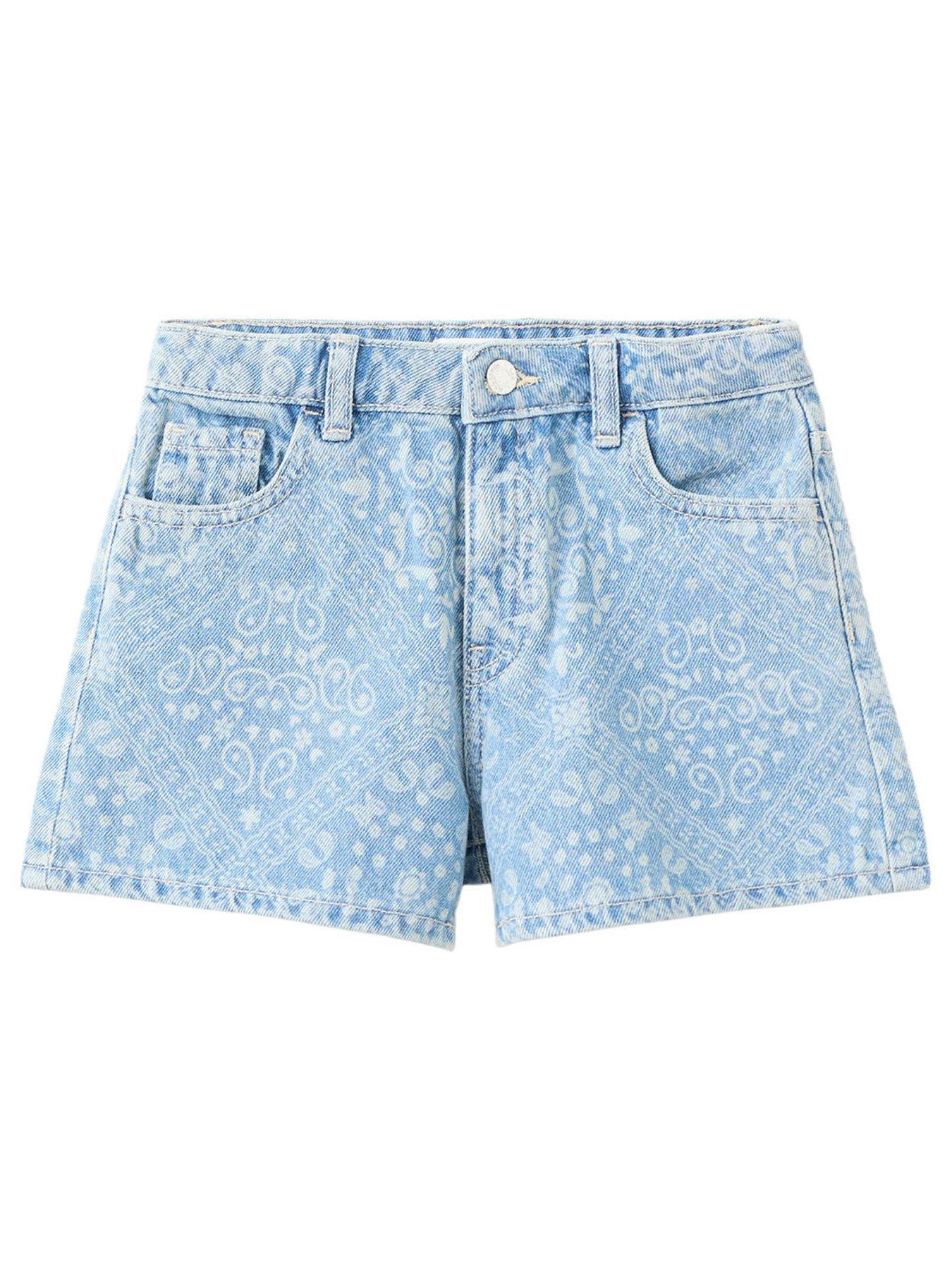 Image 1 of 4 of Mango Girls Printed Denim Shorts - Blue