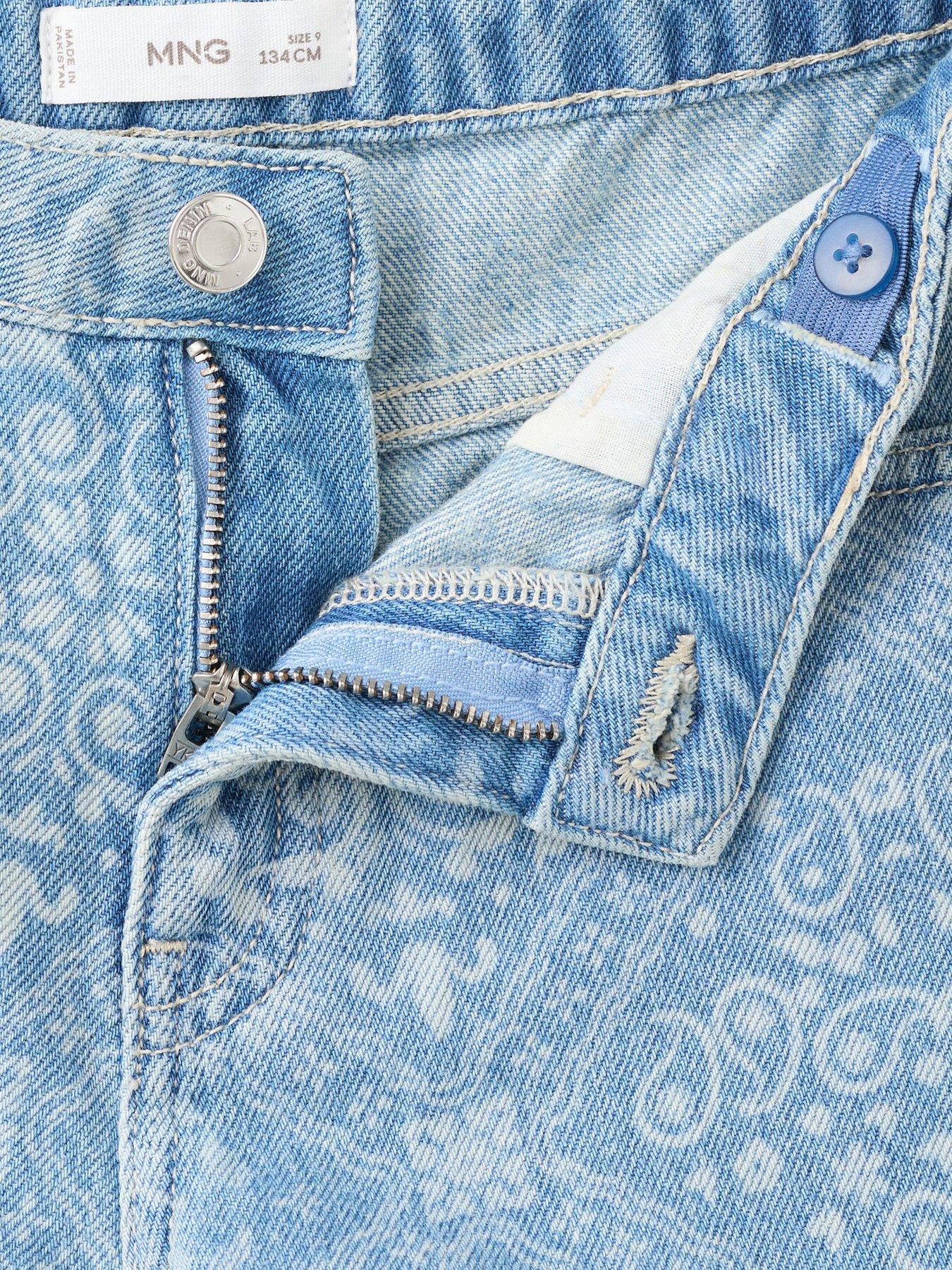 Image 4 of 4 of Mango Girls Printed Denim Shorts - Blue