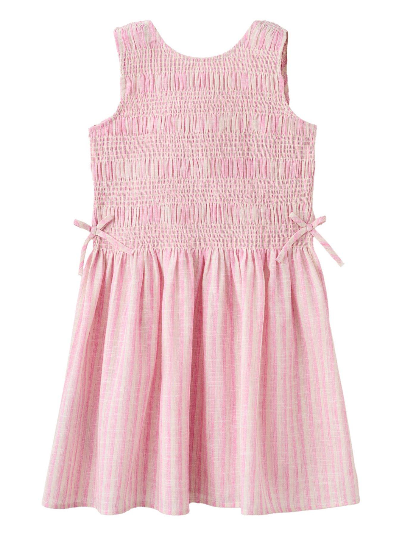 Mango Girls Shirred Bodice Stripe Dress - Pink