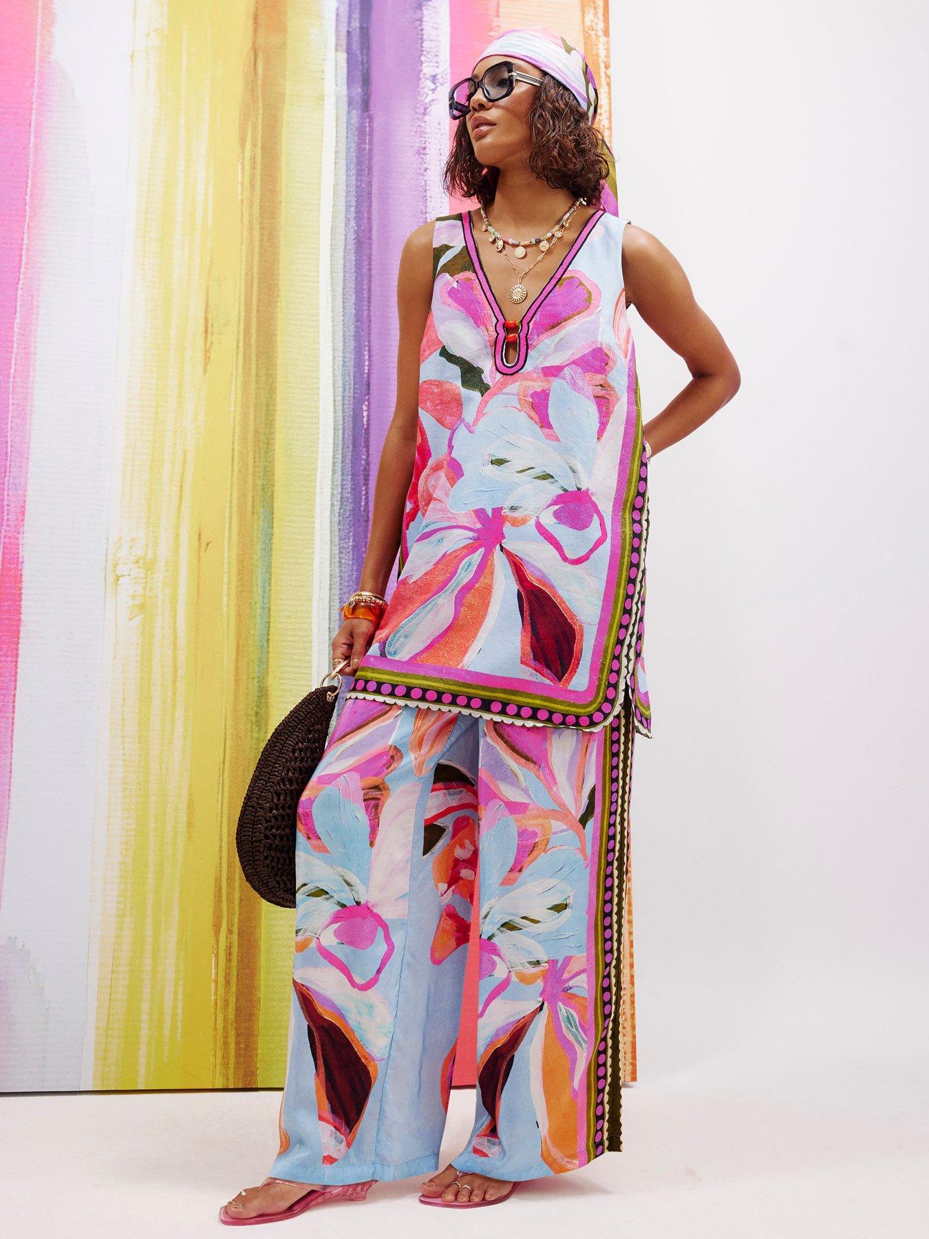 Image 3 of 5 of River Island Morgan Printed Shift Dress - Pink/Blue