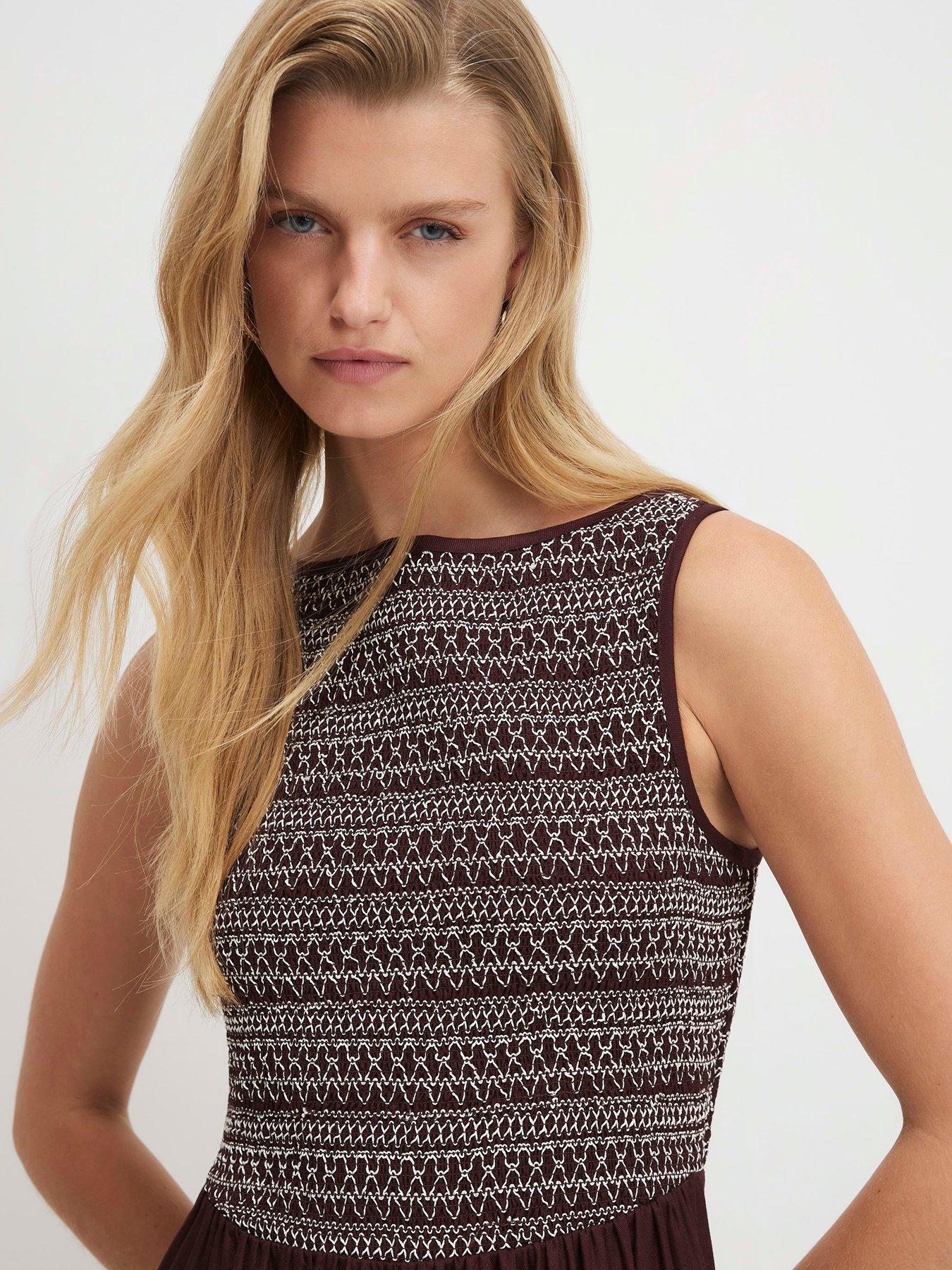 Image 4 of 6 of River Island Cotton Embroidered Hem Midi Dress - Brown