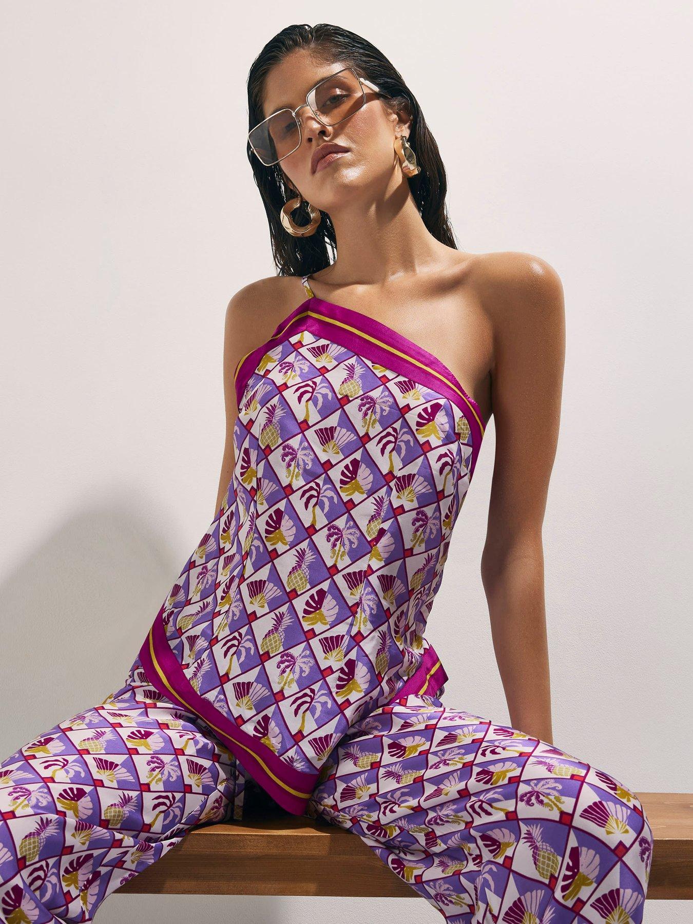 River Island Geometric Pineapple Asymmetric Top - Purple