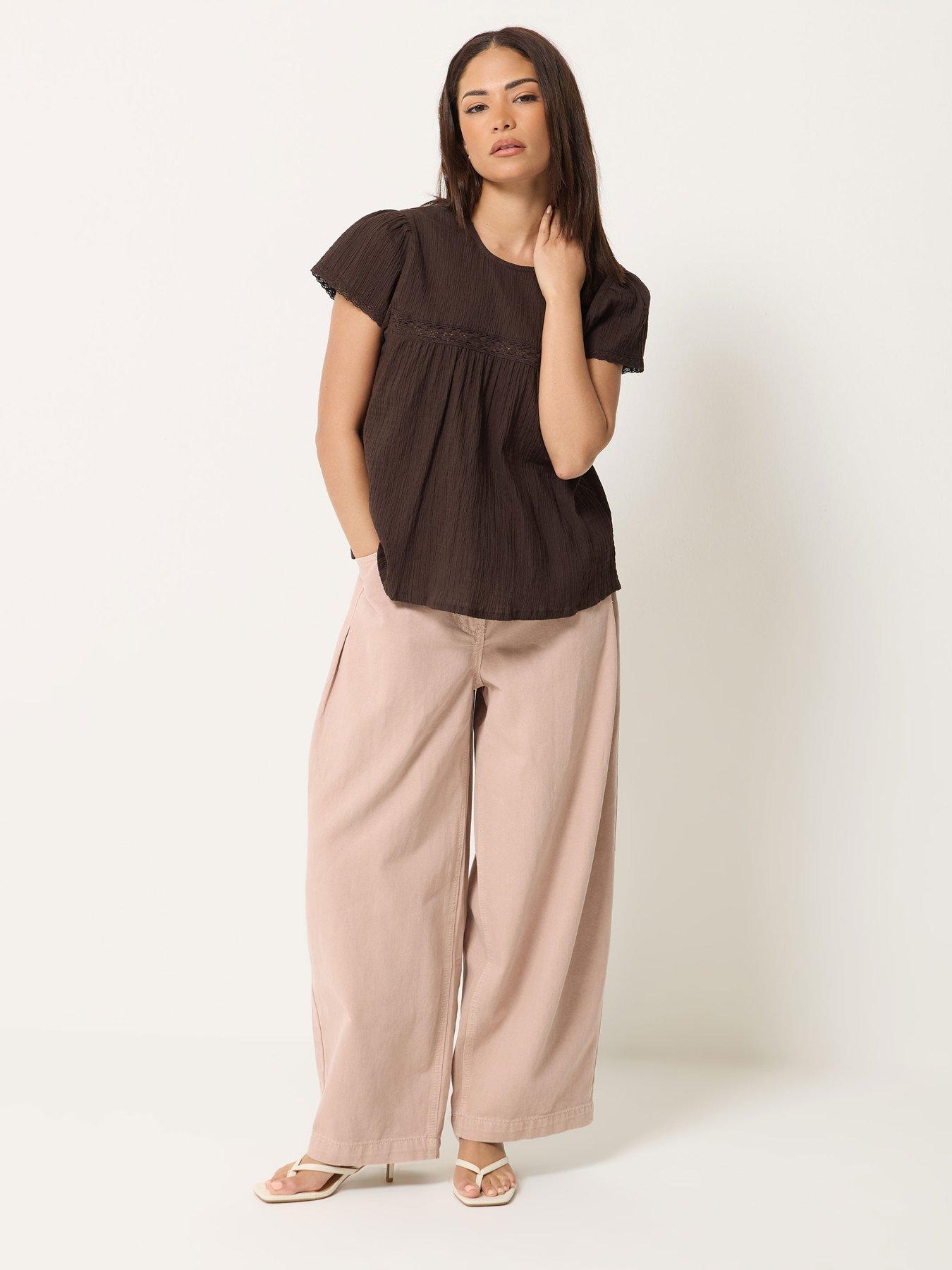 Image 3 of 4 of PixieGirl Petite Crinkle Crochet Top - Brown