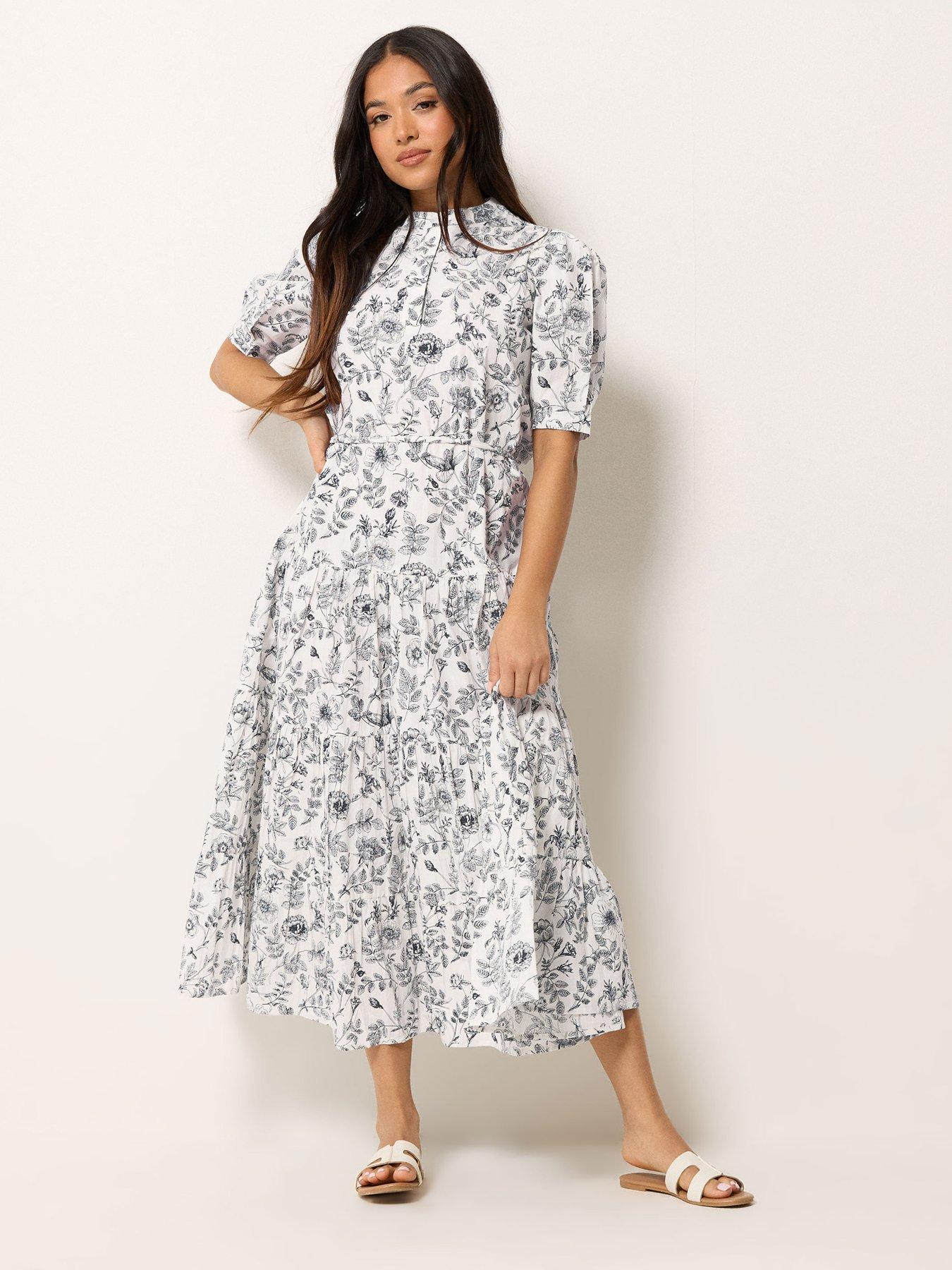 Image 1 of 5 of PixieGirl Petite Floral Tie Maxi Dress - White