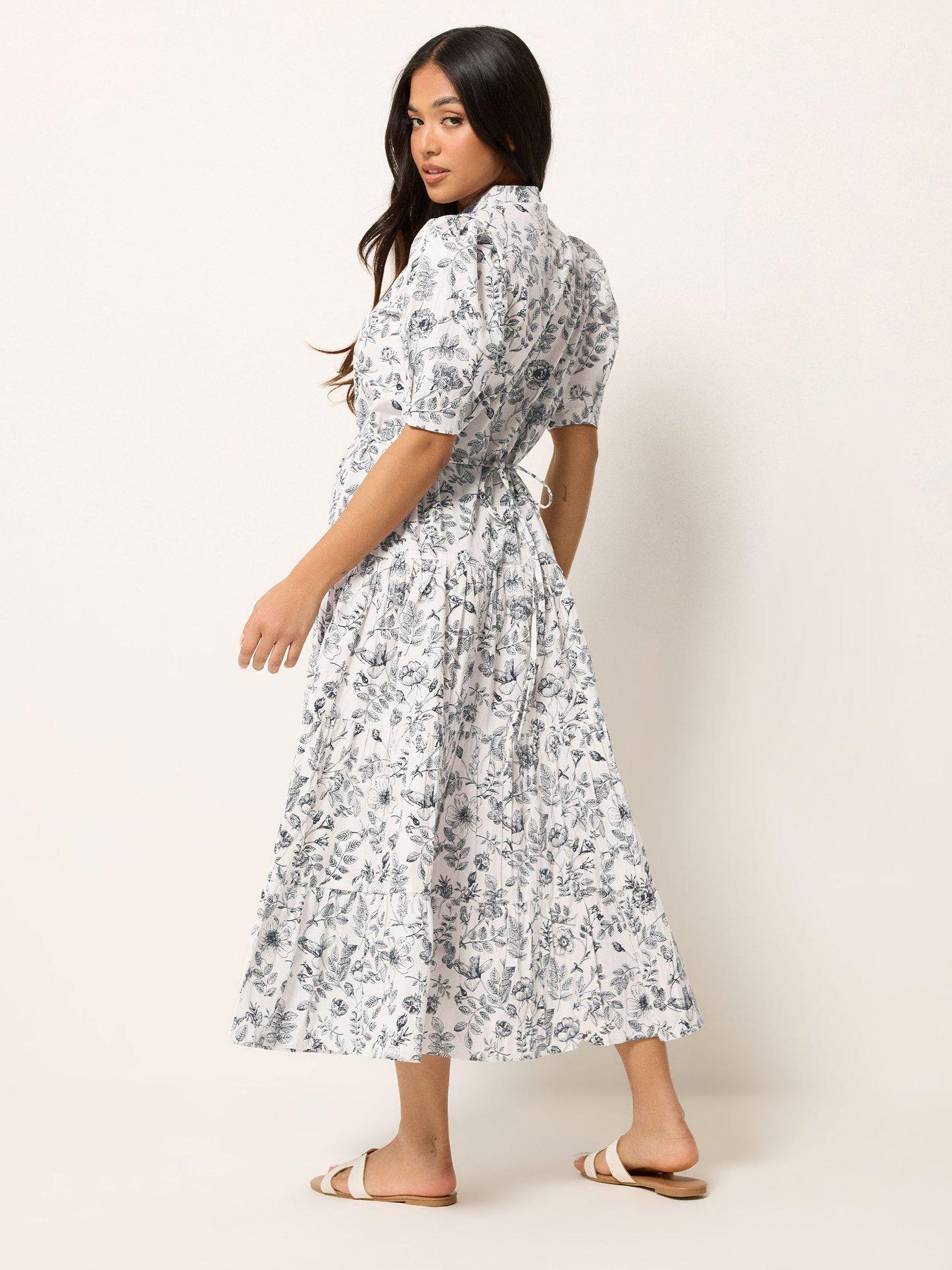 Image 2 of 5 of PixieGirl Petite Floral Tie Maxi Dress - White
