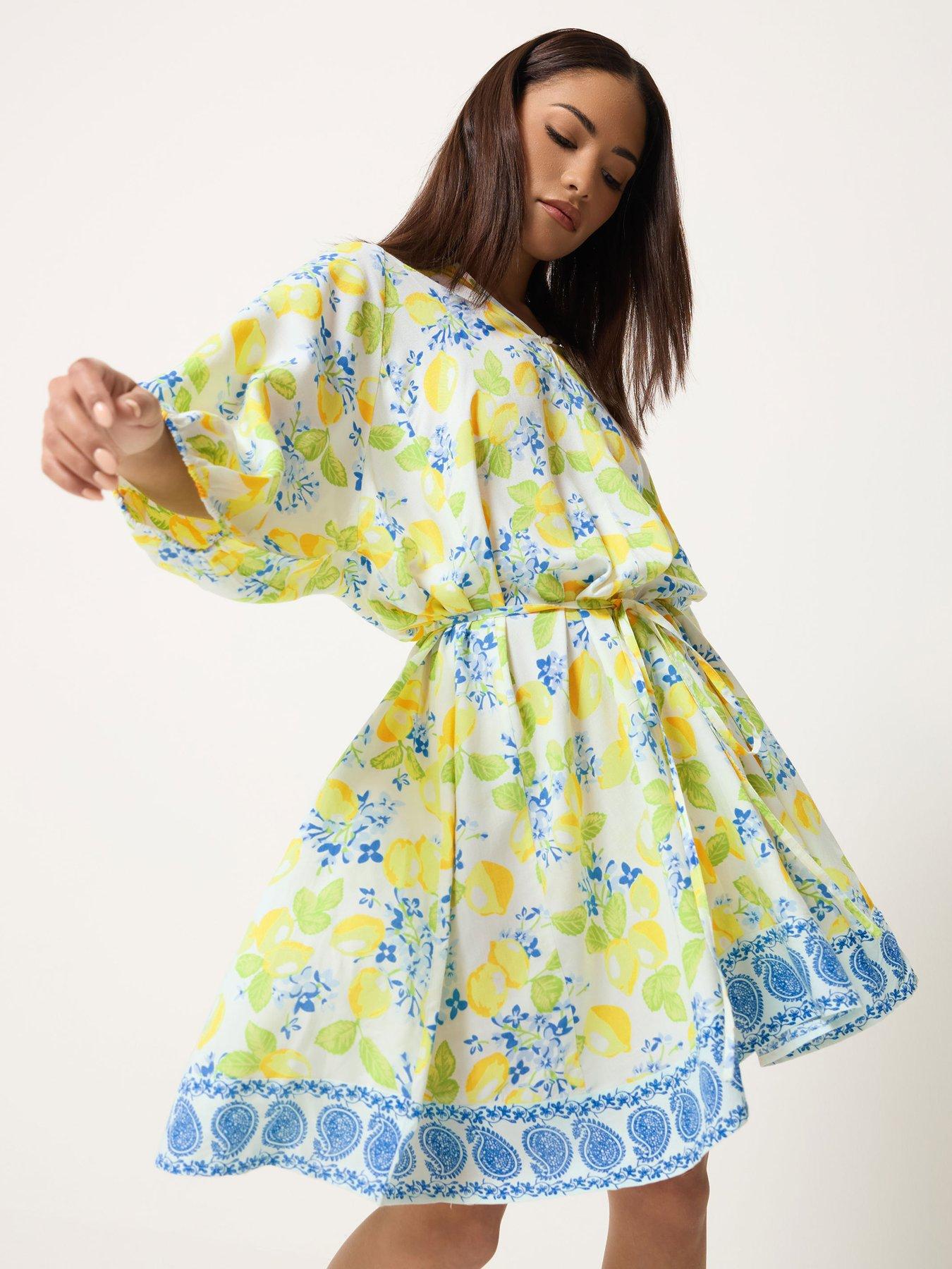 PixieGirl Petite Tie Waist Shirt Dress - Yellow