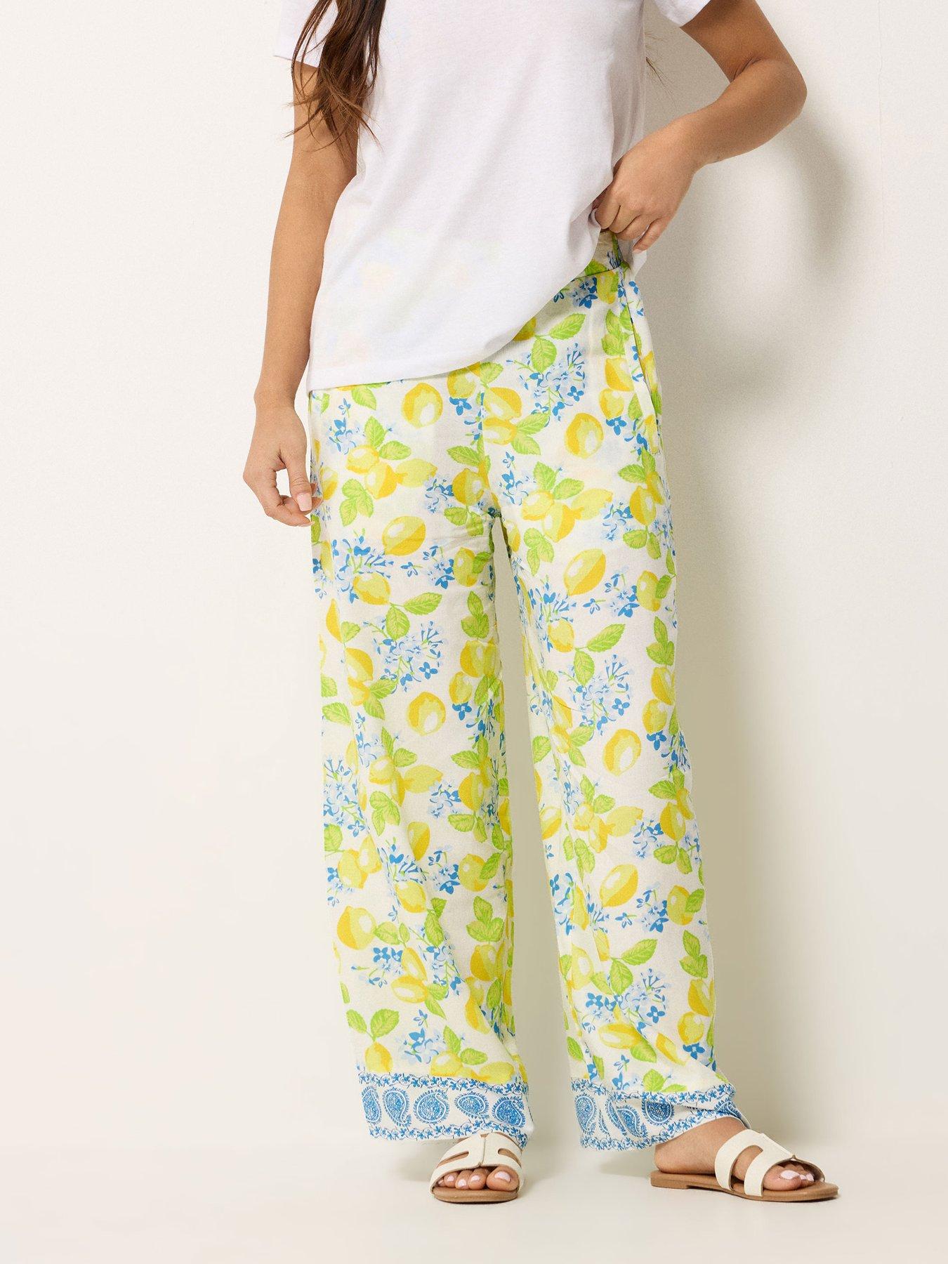  image of pixiegirl-petite-printed-wide-leg-trousers-yellow