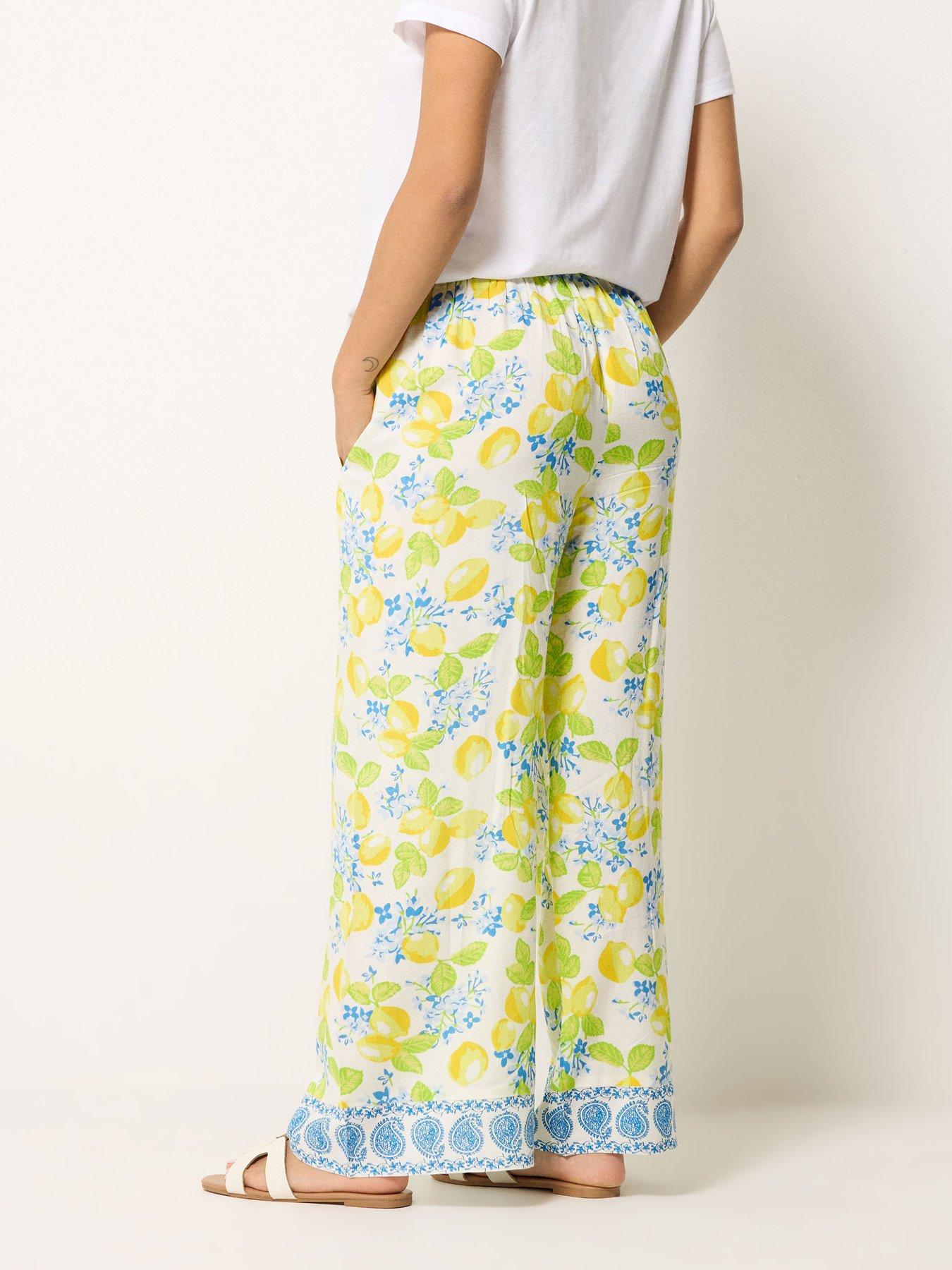  image of pixiegirl-petite-printed-wide-leg-trousers-yellow