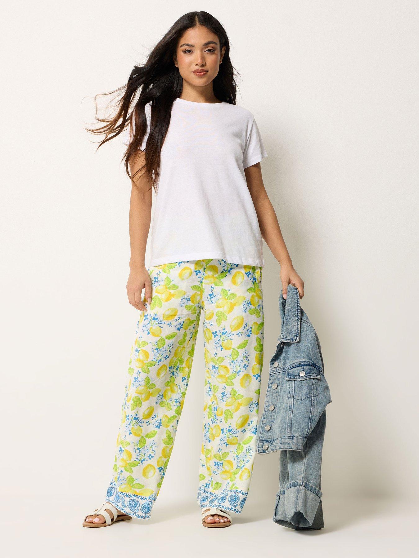  image of pixiegirl-petite-printed-wide-leg-trousers-yellow