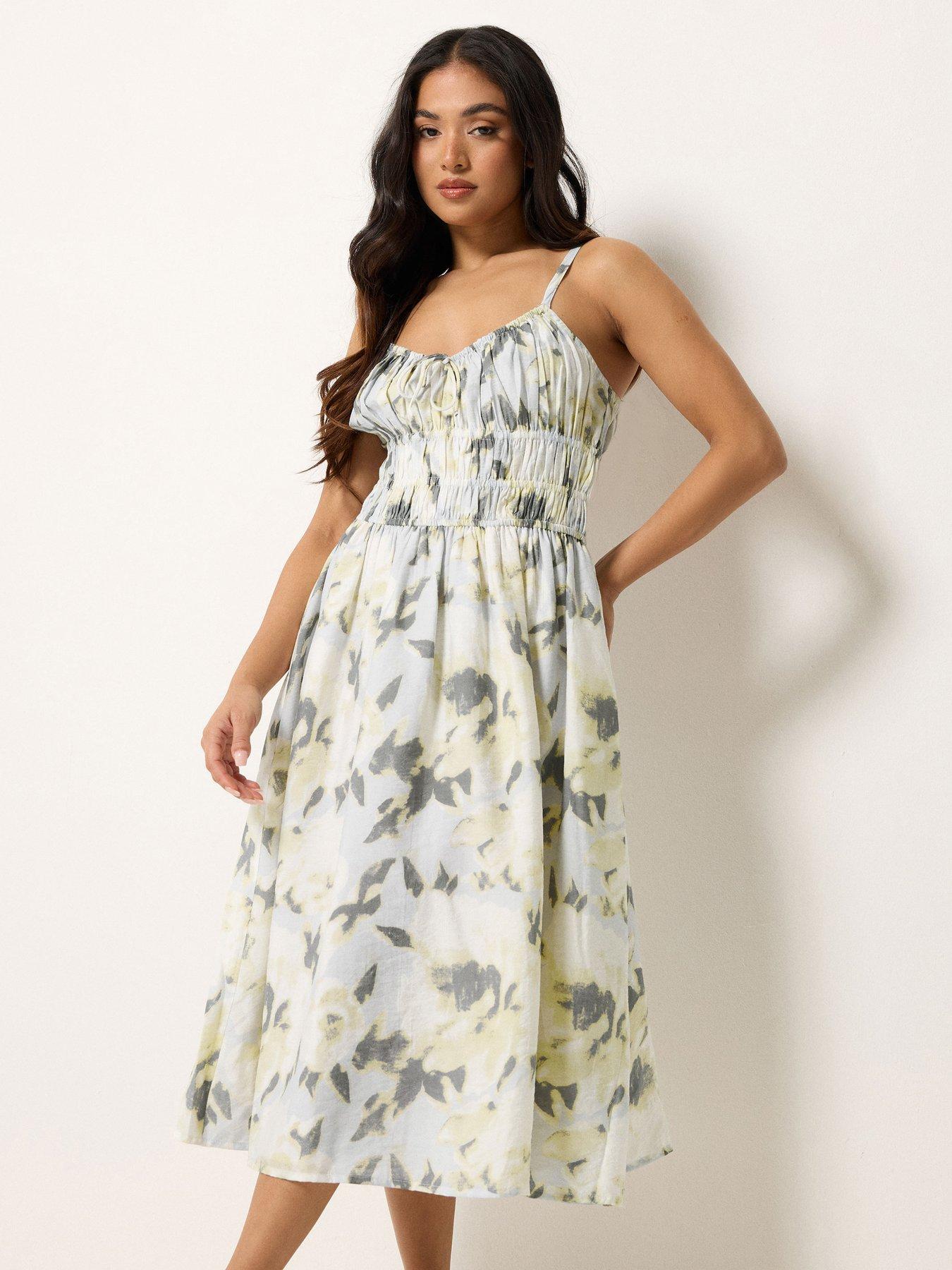 Image 1 of 5 of PixieGirl Petite Abstrct Floral Strap Midi Dress