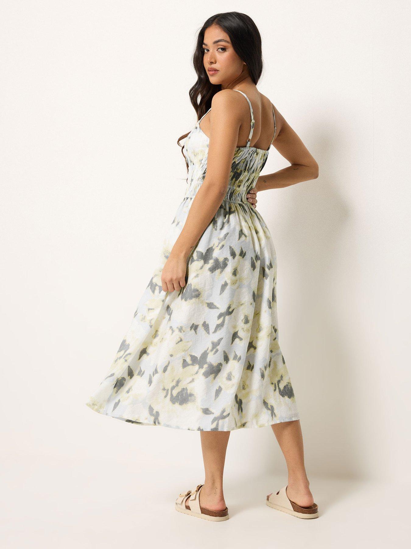Image 3 of 5 of PixieGirl Petite Abstrct Floral Strap Midi Dress