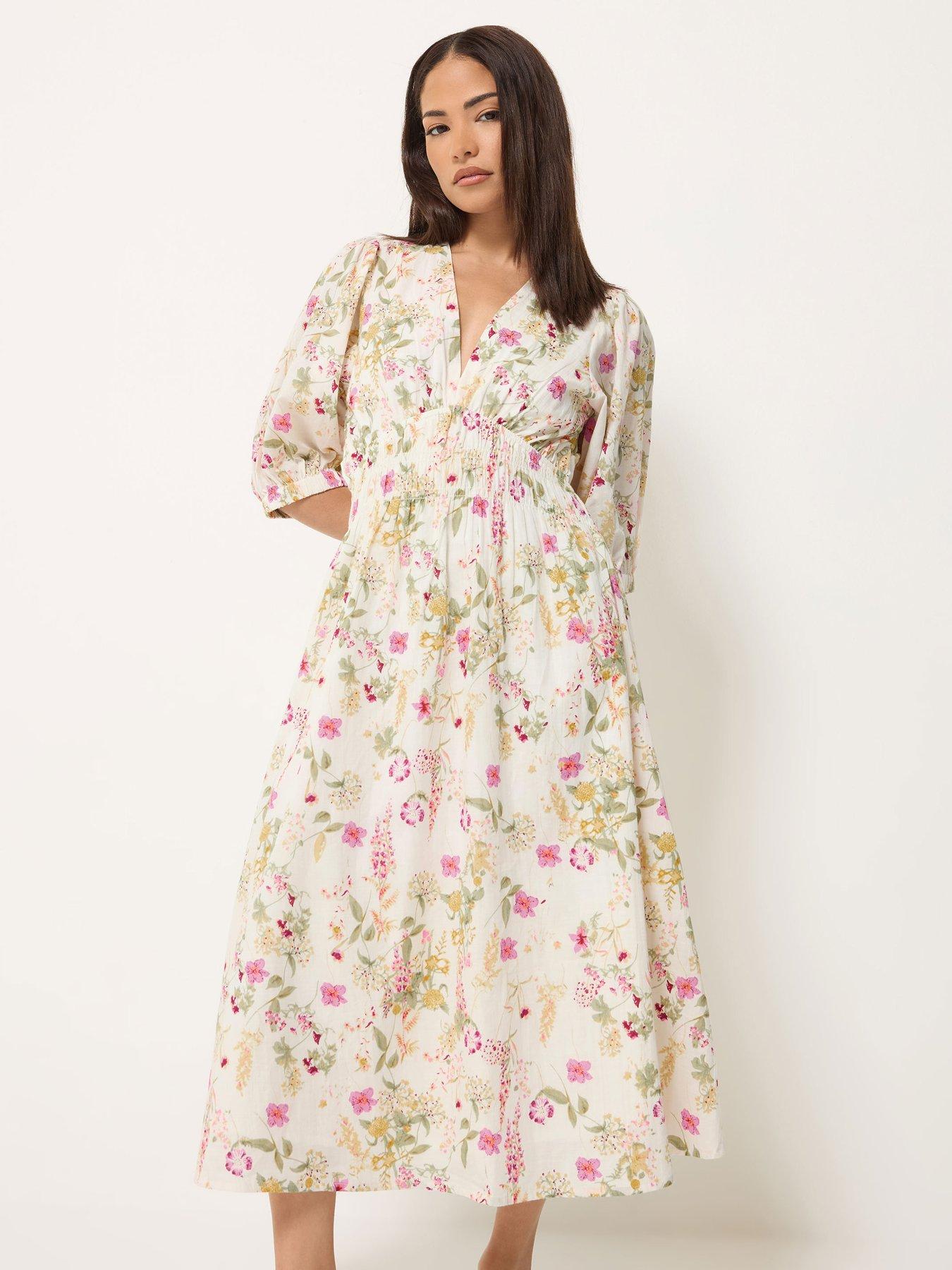 PixieGirl Petite Floral Midi Tea Dress - Pink