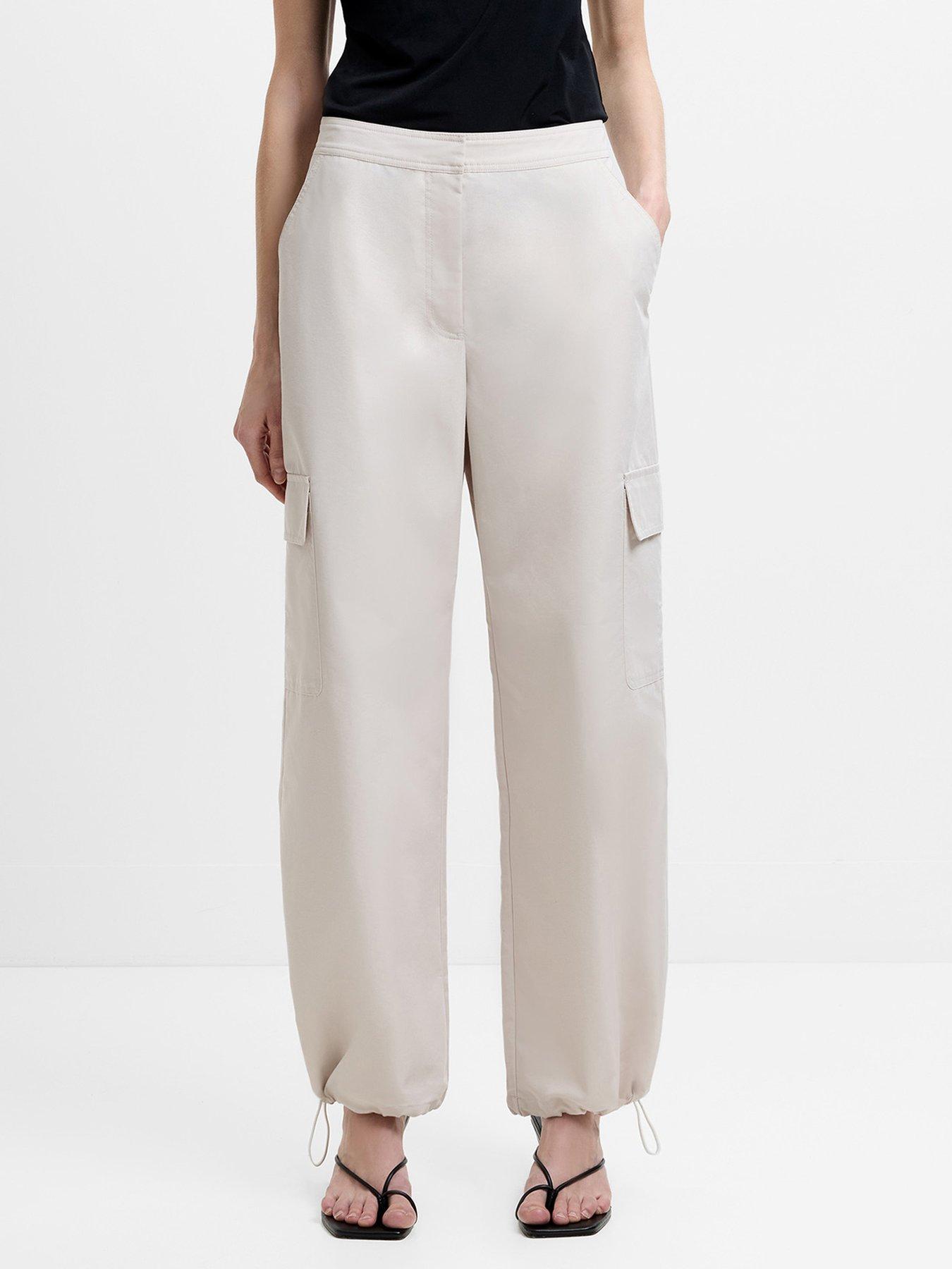 Image 1 of 5 of French Connection Cotton Blend Wide Leg Elasticated Cargo Trousers - Beige