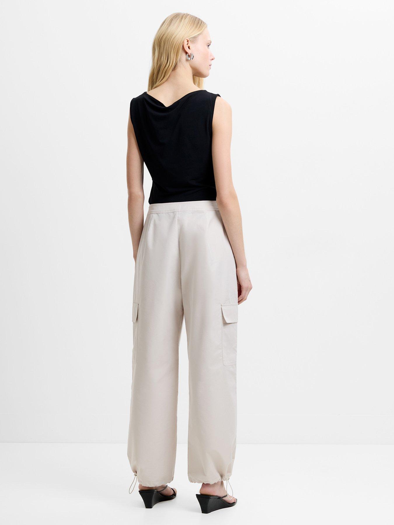 Image 3 of 5 of French Connection Cotton Blend Wide Leg Elasticated Cargo Trousers - Beige