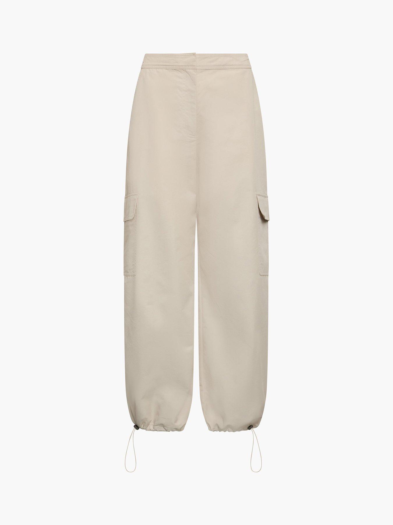 Image 5 of 5 of French Connection Cotton Blend Wide Leg Elasticated Cargo Trousers - Beige