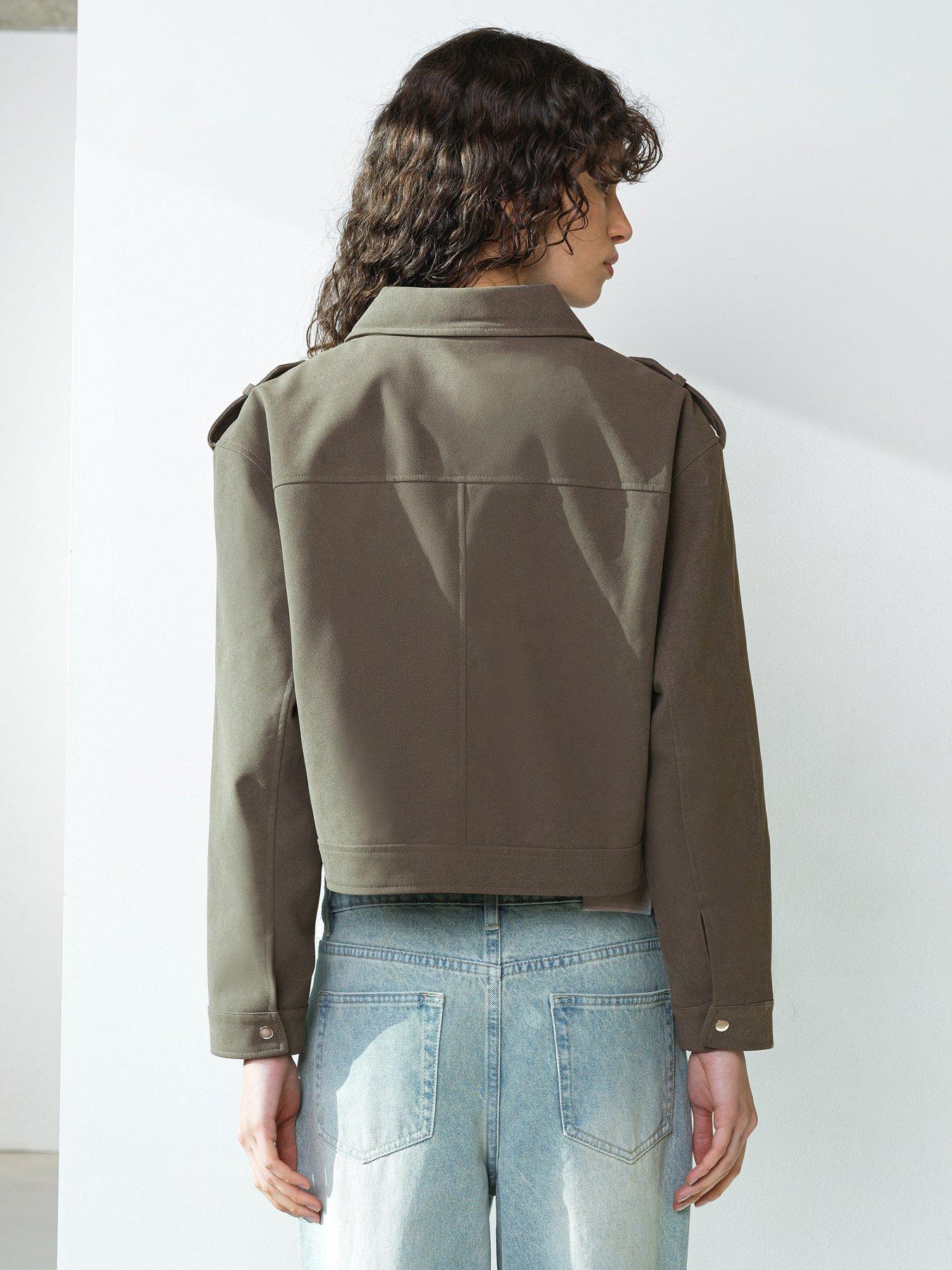  image of french-connection-faux-suede-aviator-cropped-jacket