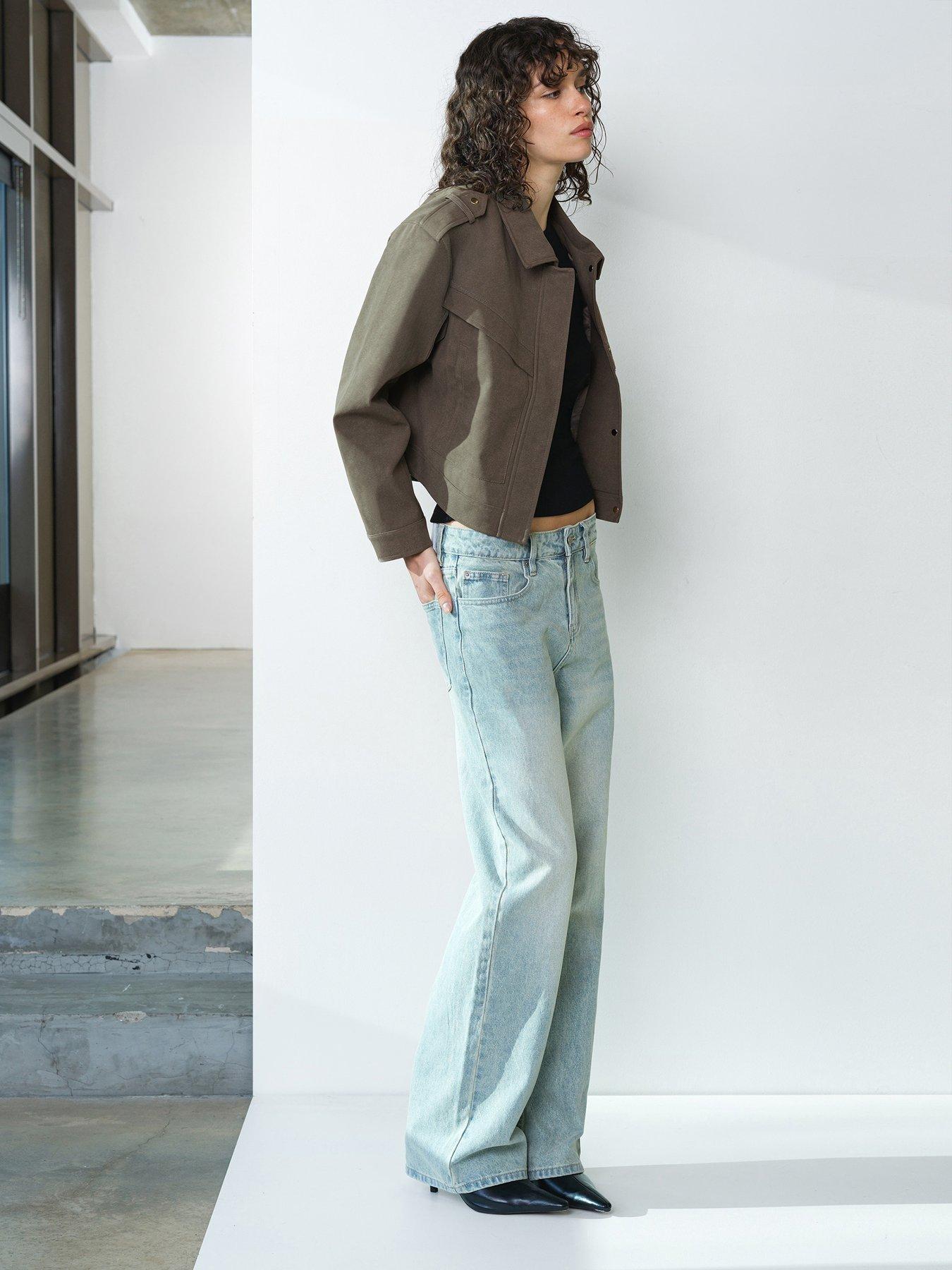  image of french-connection-faux-suede-aviator-cropped-jacket