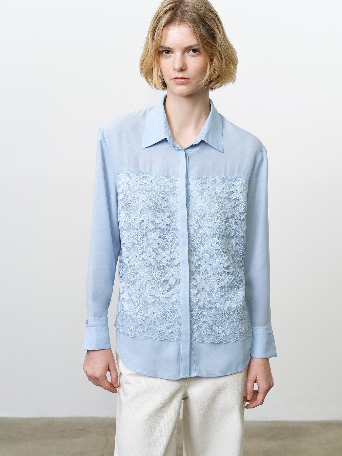 French Connection Floral Lace Long Sleeve Collared Shirt