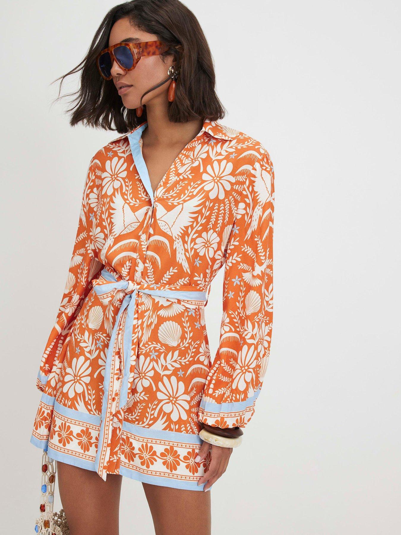 River Island Two Tone Belted Shirt Dress - Orange