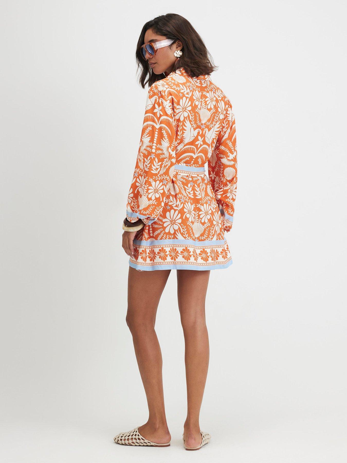 Image 2 of 5 of River Island Two Tone Belted Shirt Dress - Orange