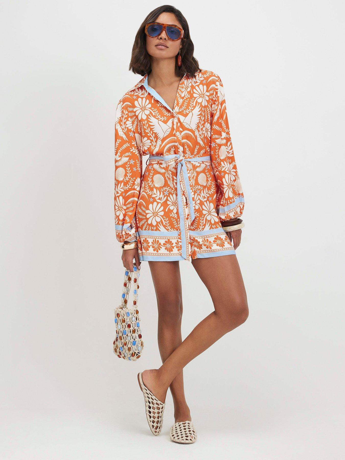 Image 3 of 5 of River Island Two Tone Belted Shirt Dress - Orange