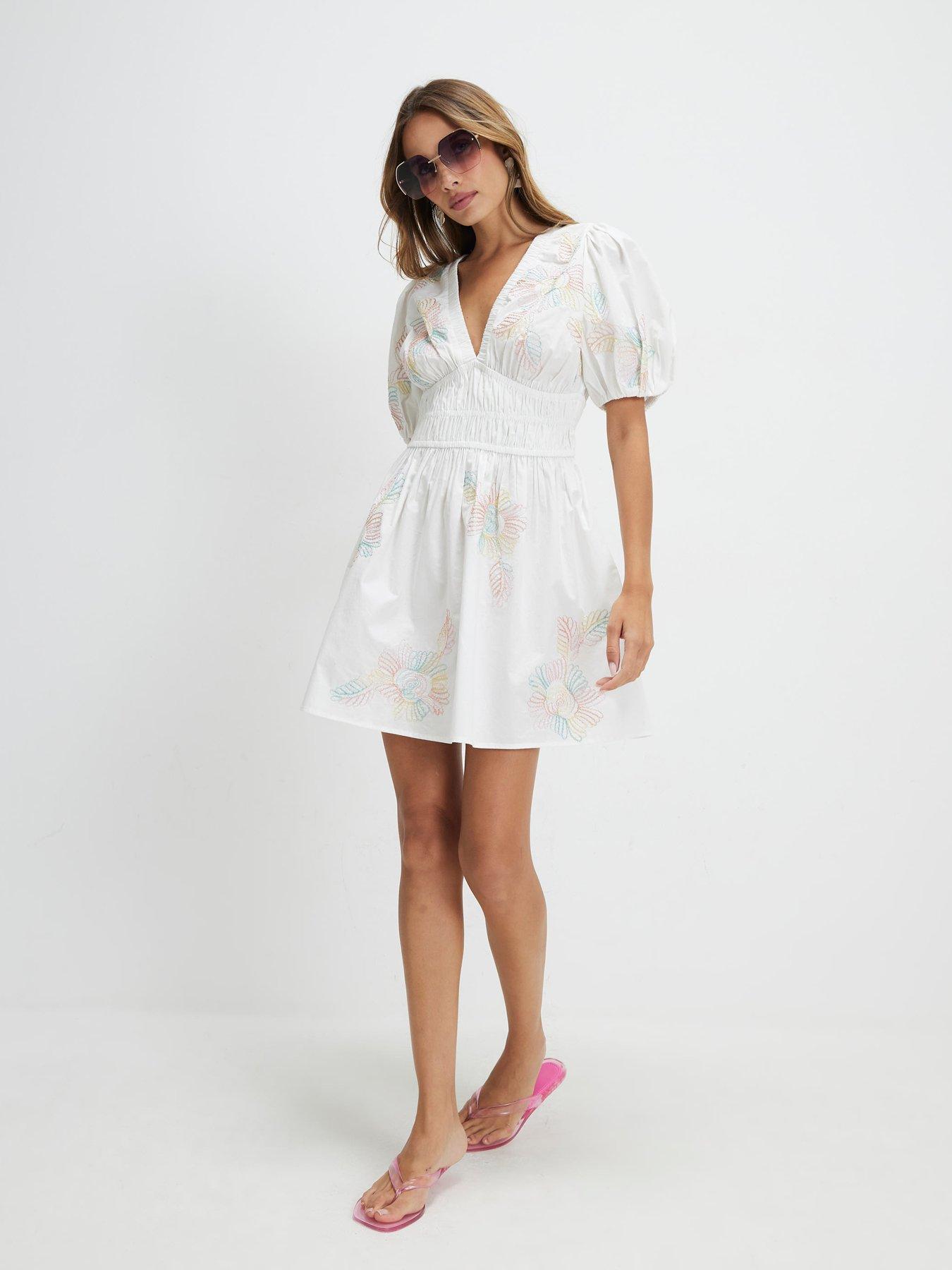 River Island Cornelli Floral Poplin Mini Dress - White