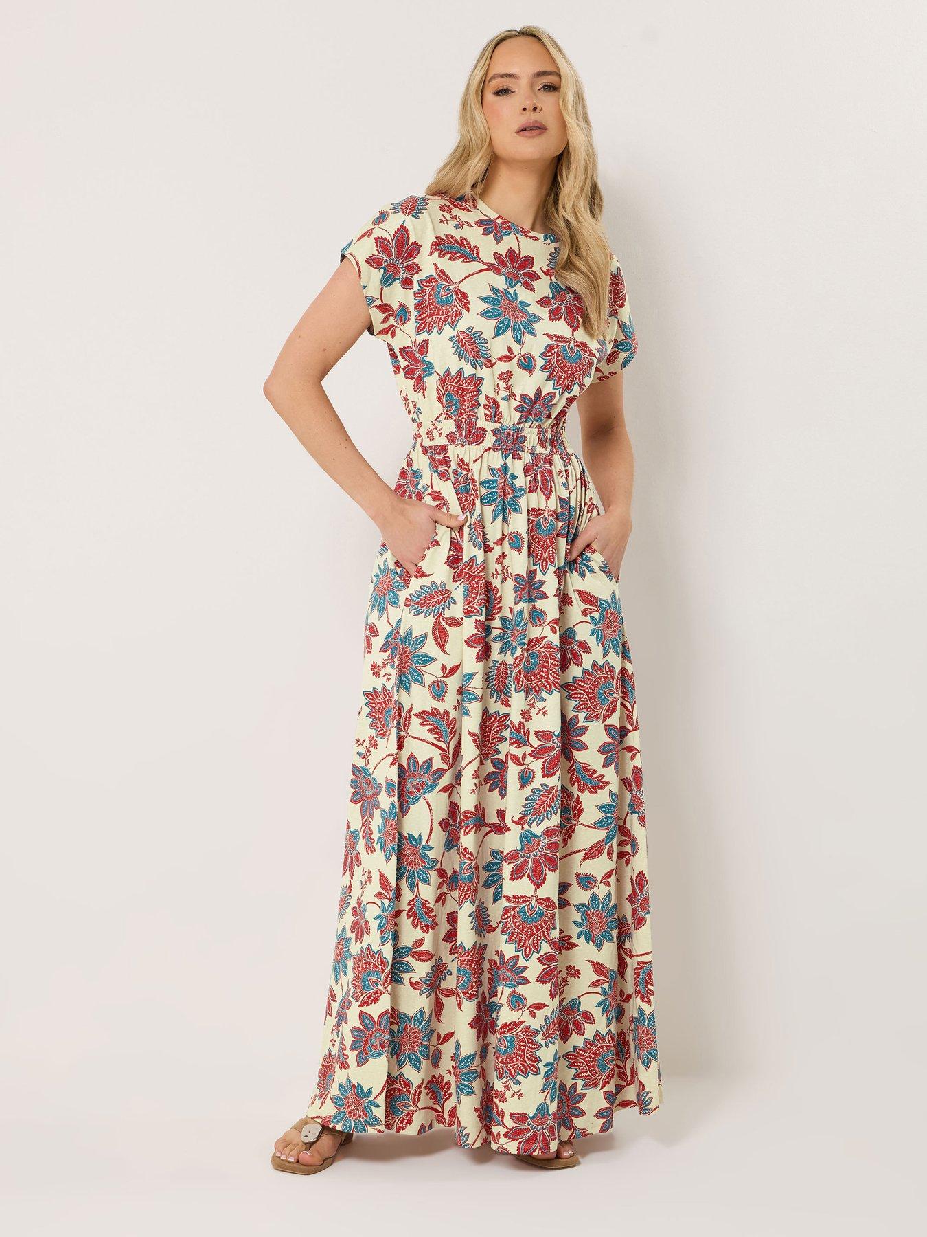 Long Tall Sally Floral Shirred Waist Maxi Dress - Red