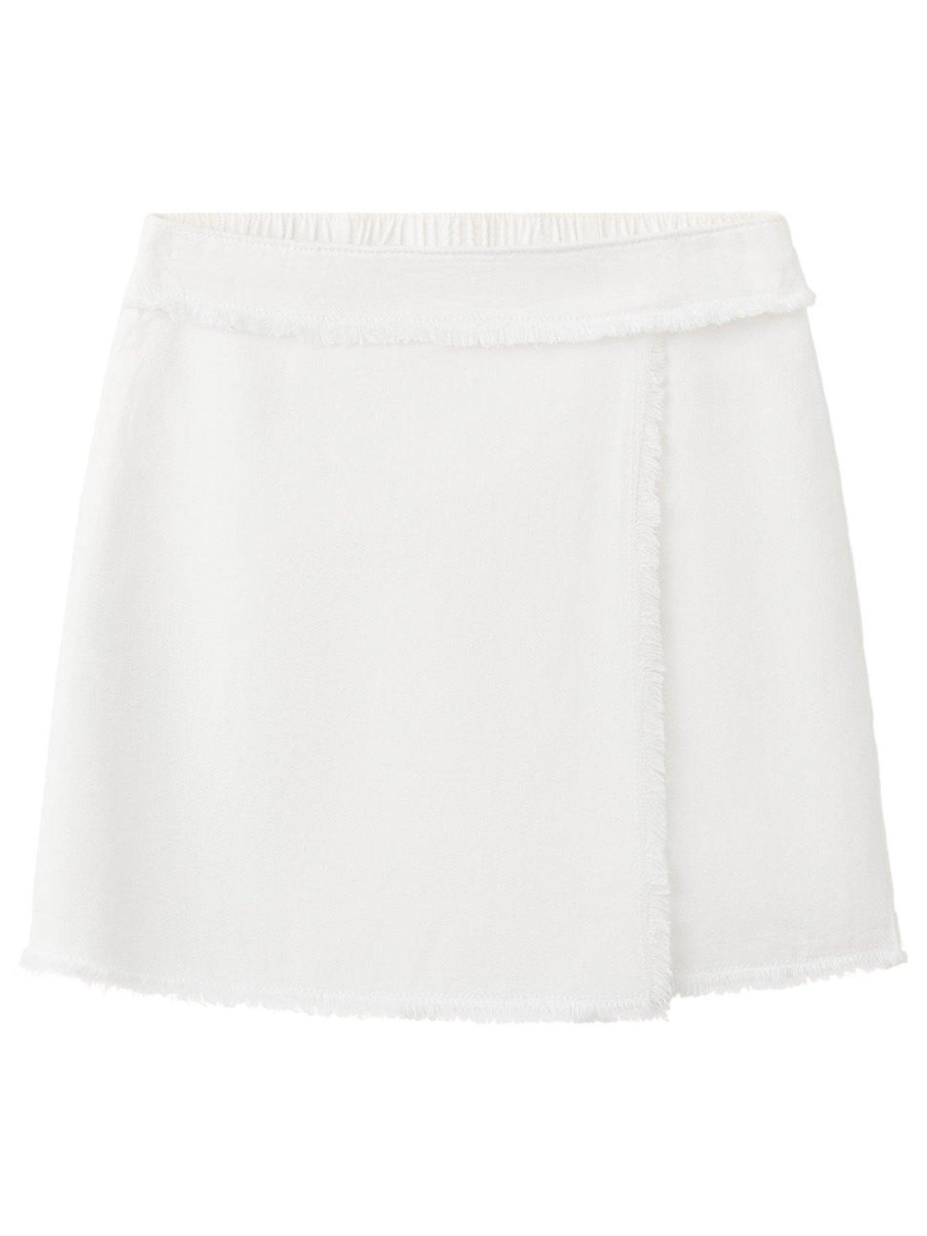 Image 2 of 5 of Mango Girls Wrap Over Denim Skirt - White