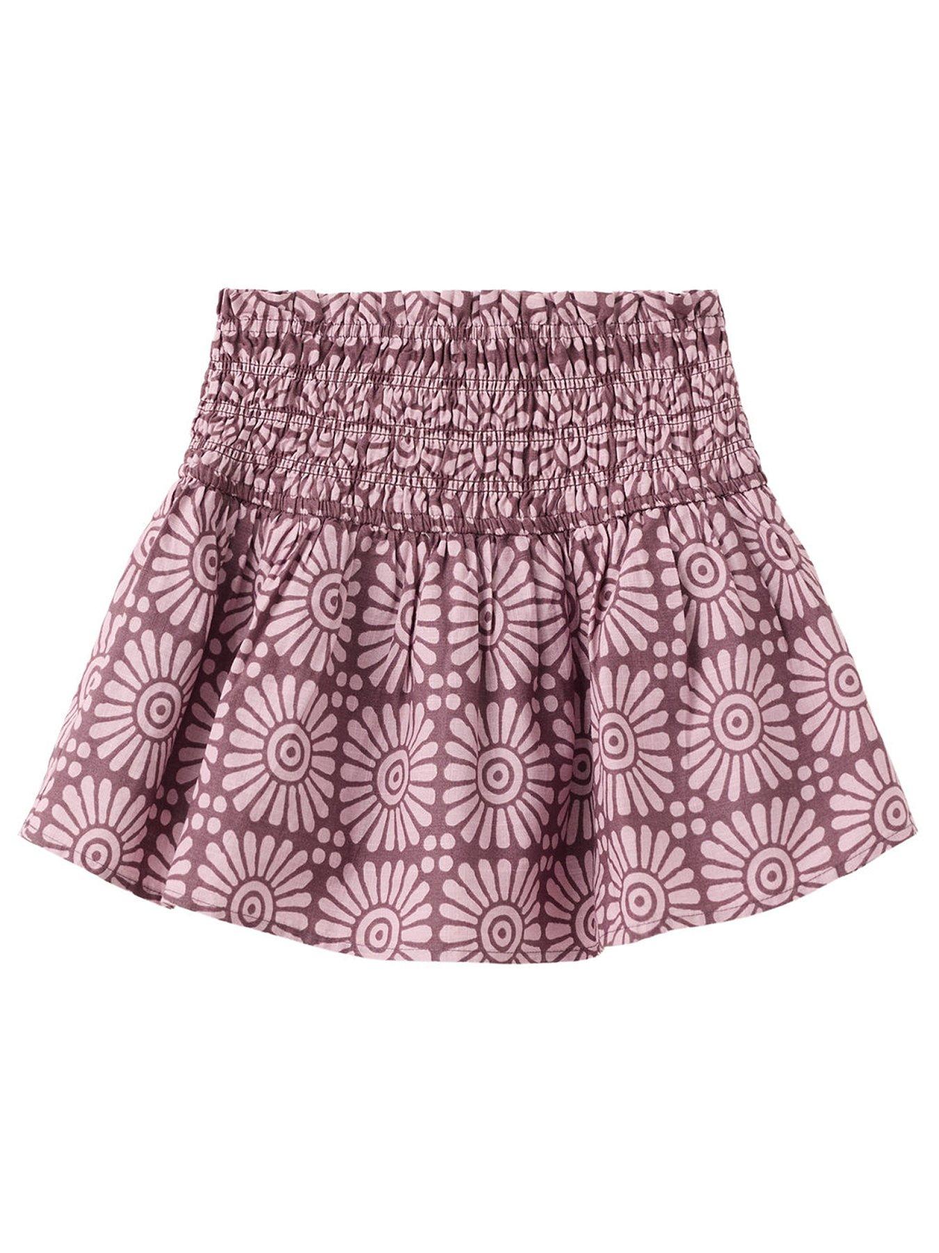 Mango Girls Printed Shirred Skirt - Purple
