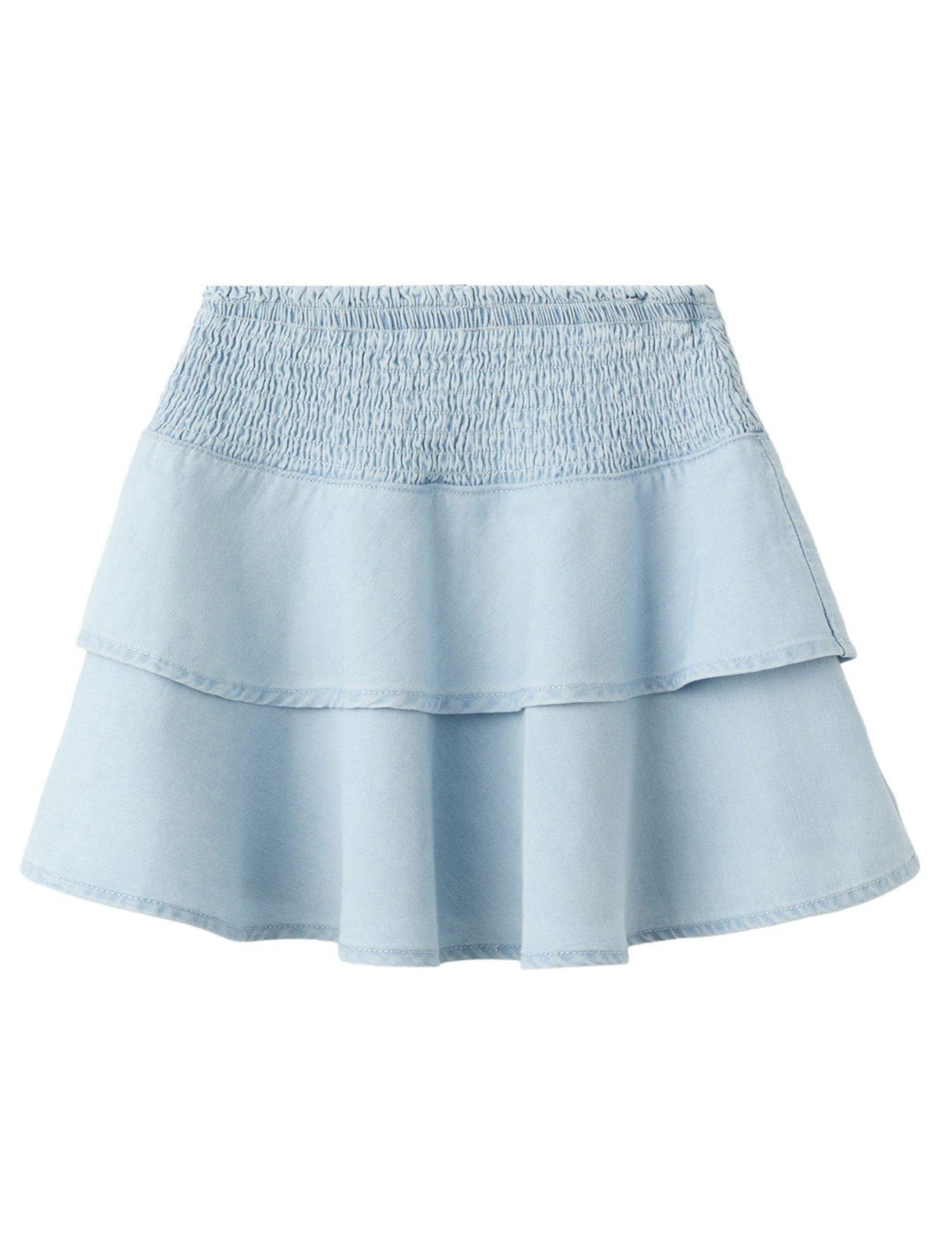 Image 1 of 4 of Mango Girls Tiered Denim Skirt - Blue
