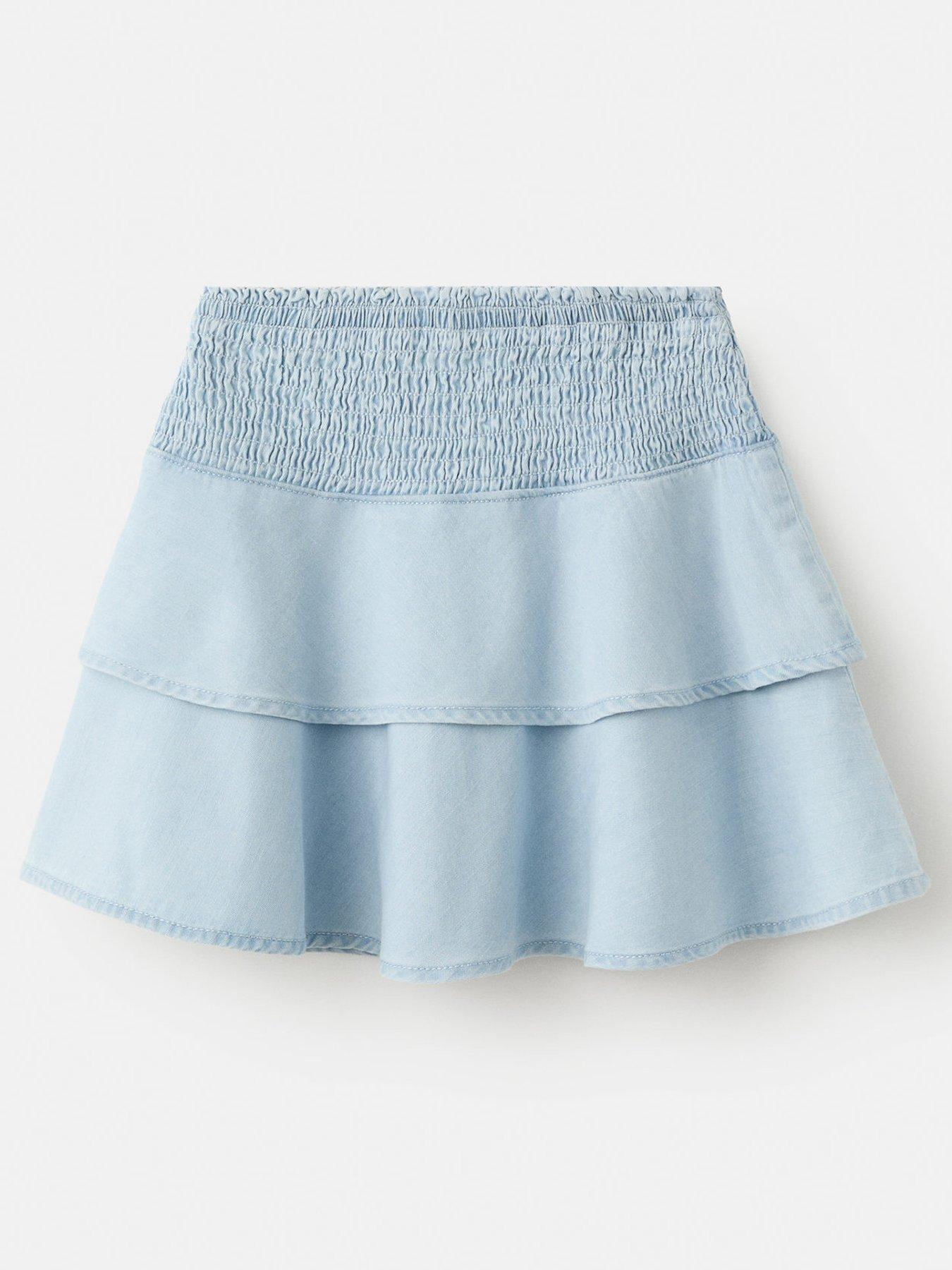 Image 2 of 4 of Mango Girls Tiered Denim Skirt - Blue