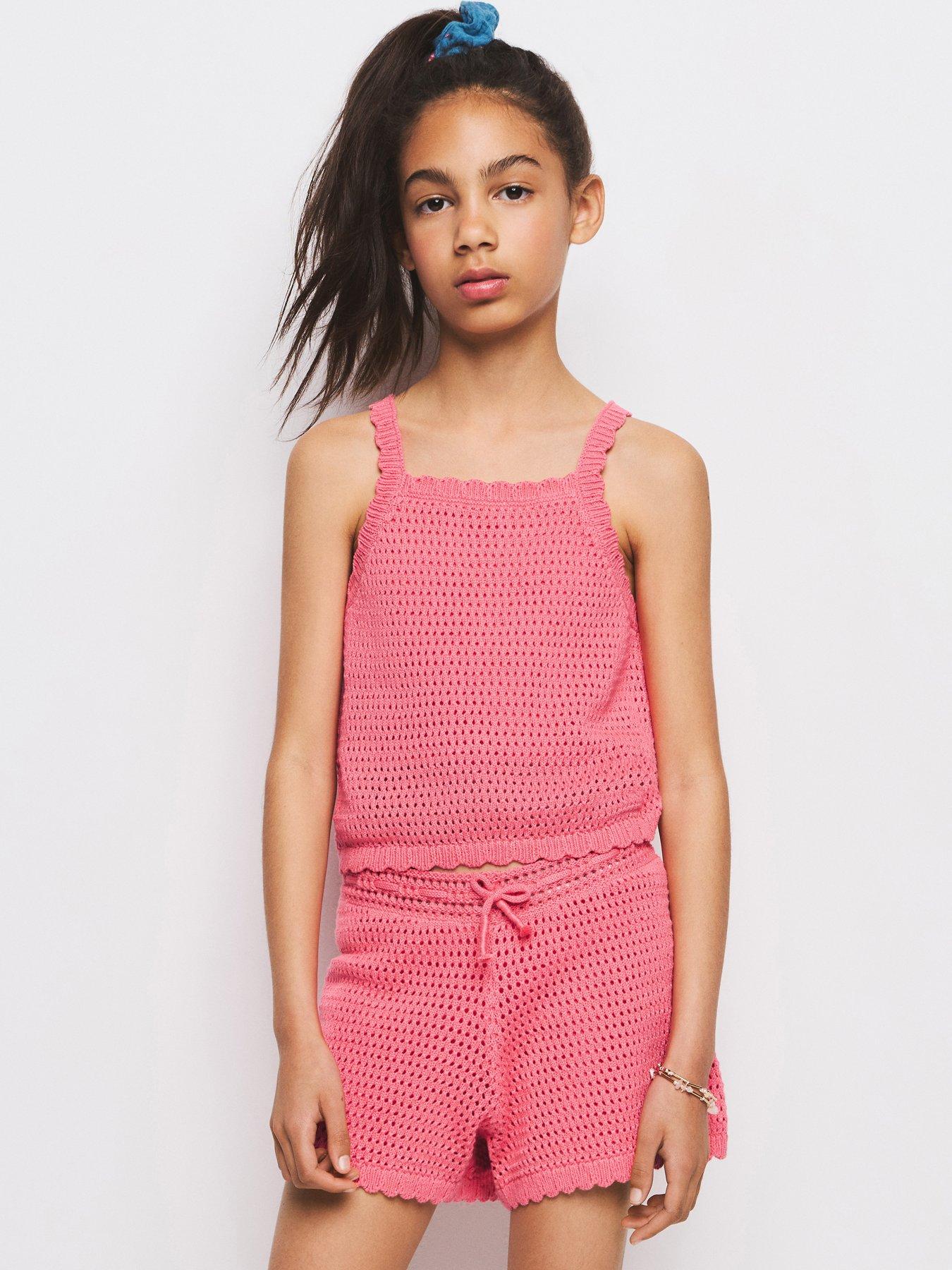 Image 1 of 7 of Mango Girls Crochet Shorts - Light Red