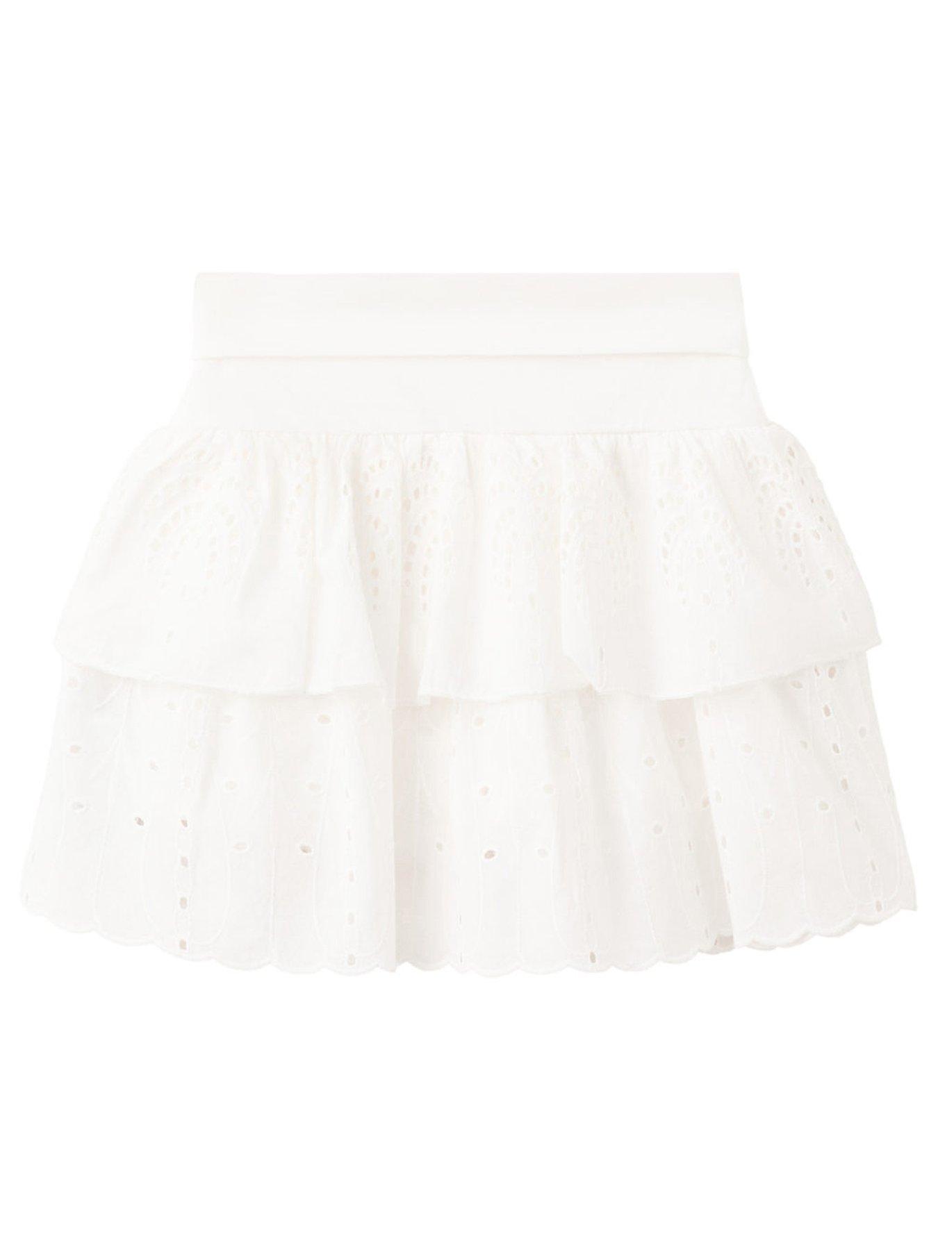 Mango Girls Broderie Ruffle Skirt - White