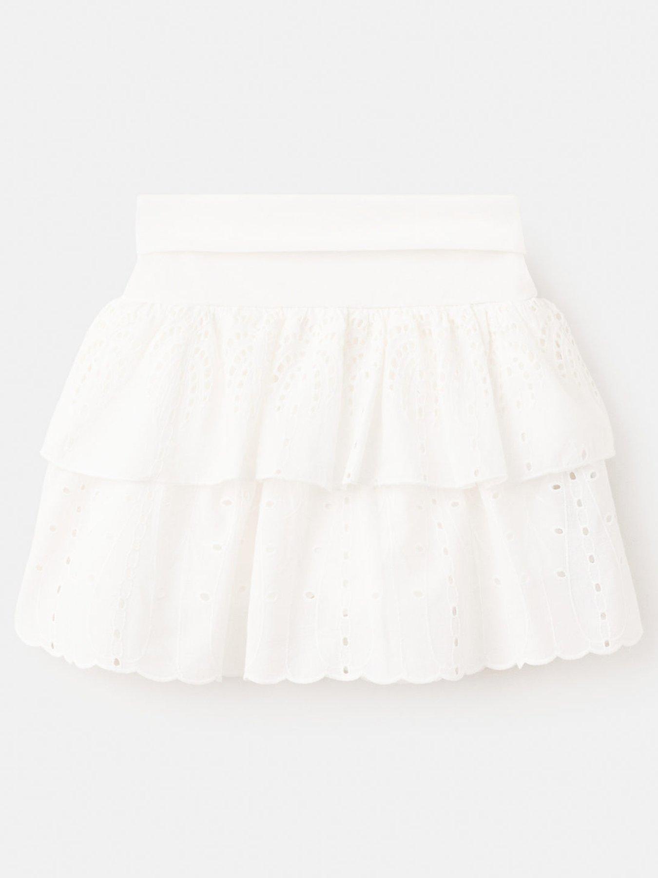 Image 2 of 4 of Mango Girls Broderie Ruffle Skirt - White