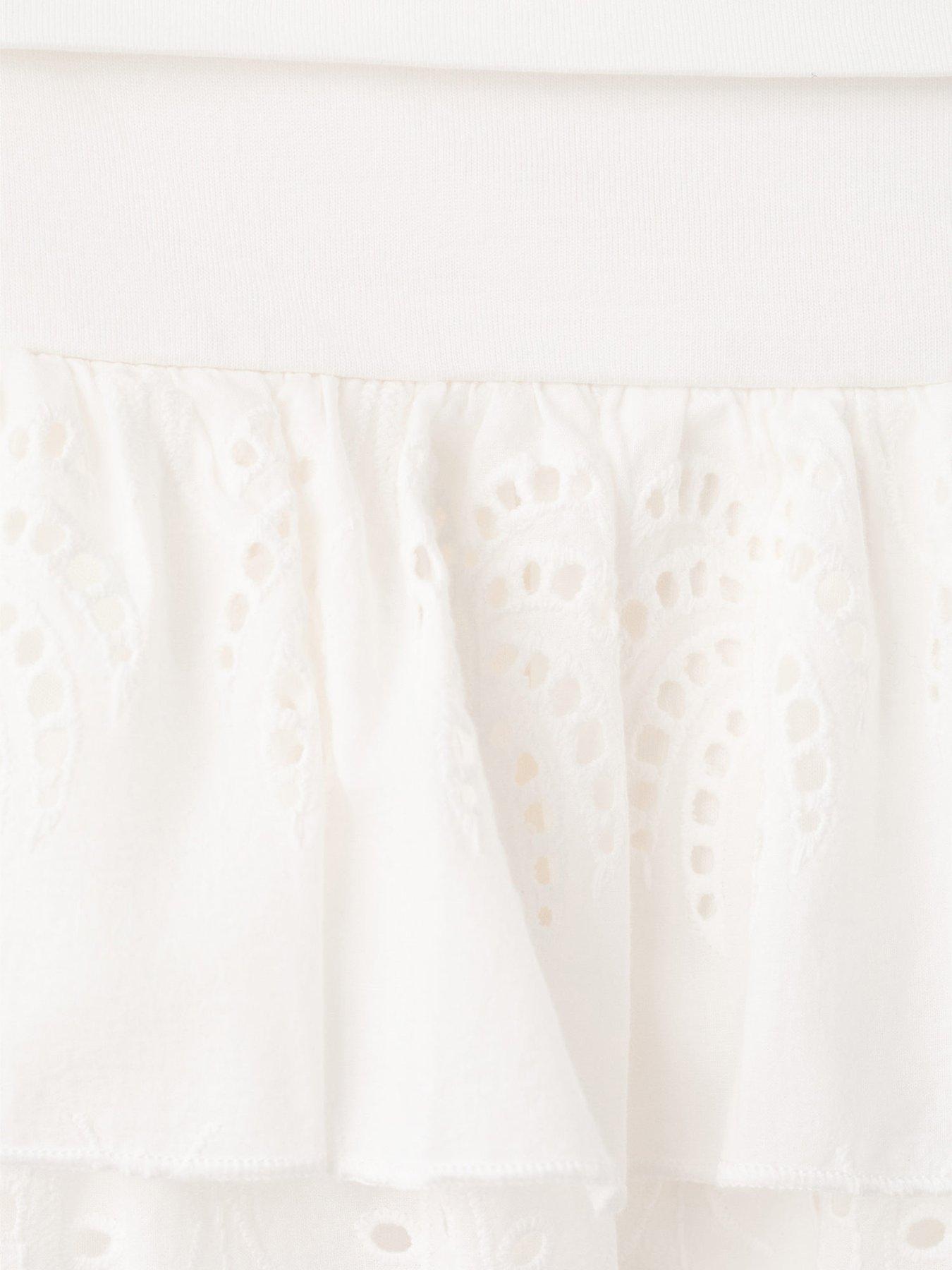 Image 4 of 4 of Mango Girls Broderie Ruffle Skirt - White