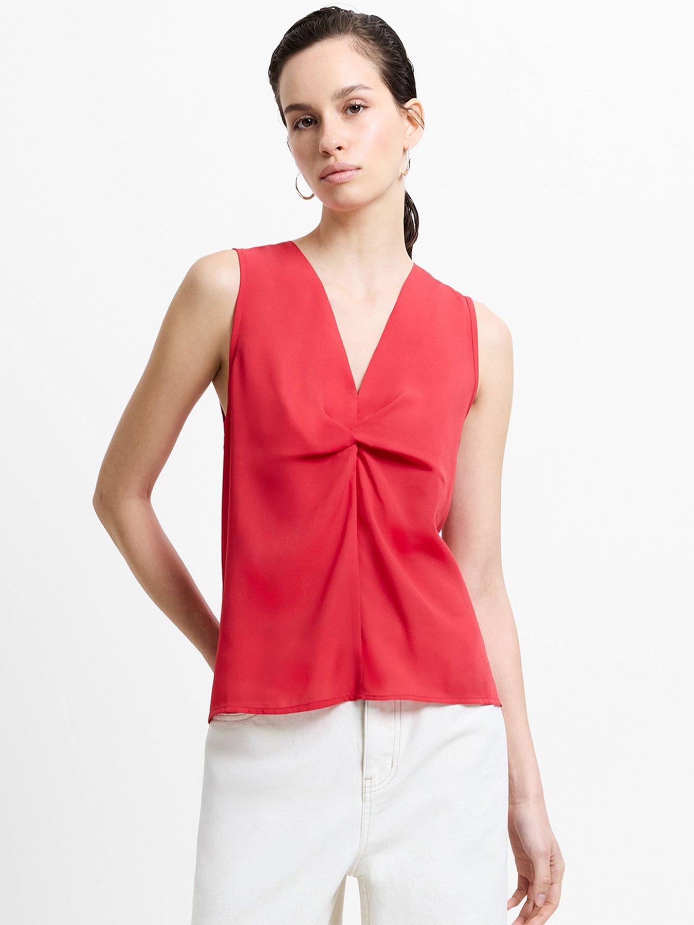 French Connection V-Neck Front Twist Sleeveless Top - Red