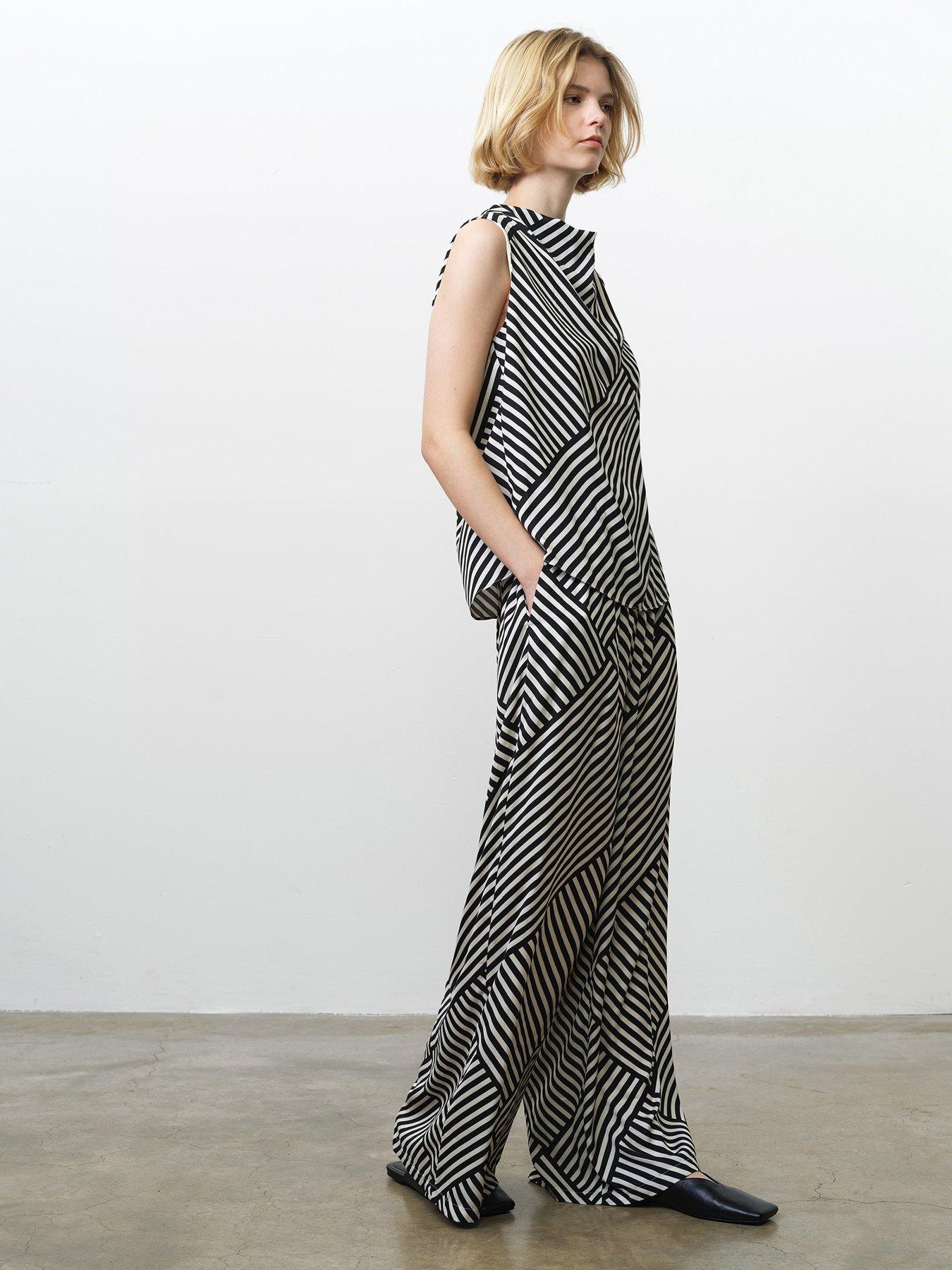 Image 2 of 5 of French Connection Geometric Striped Asymmetric Sleeveless Draped Blouse