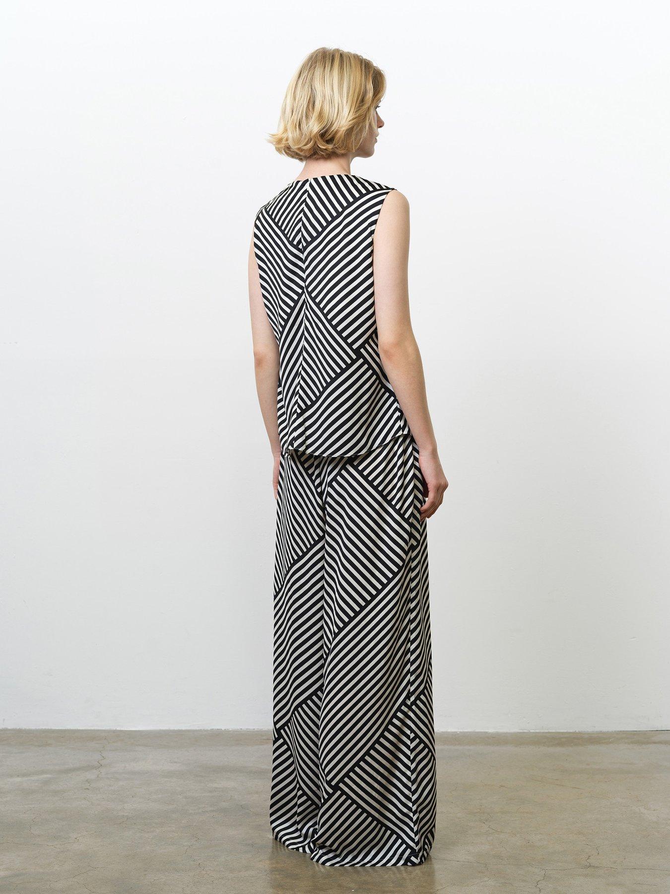 Image 3 of 5 of French Connection Geometric Striped Asymmetric Sleeveless Draped Blouse