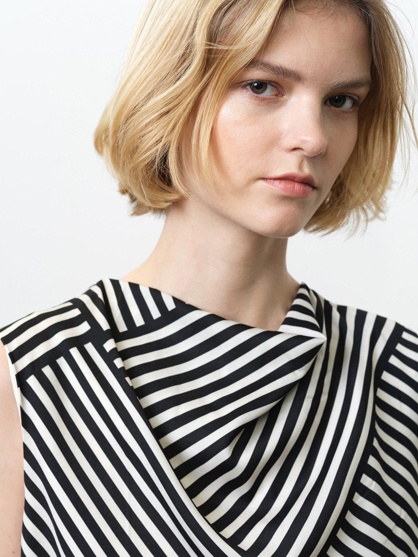 Image 4 of 5 of French Connection Geometric Striped Asymmetric Sleeveless Draped Blouse