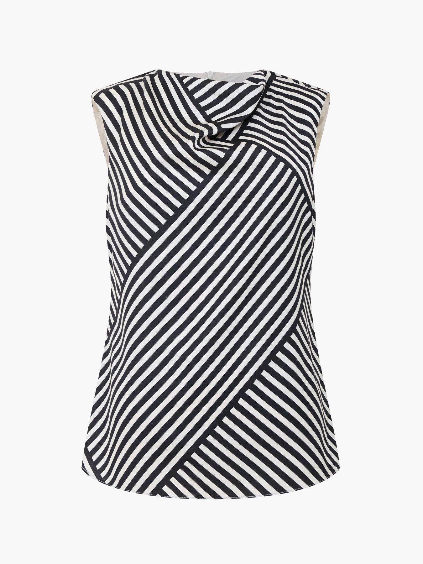 Image 5 of 5 of French Connection Geometric Striped Asymmetric Sleeveless Draped Blouse