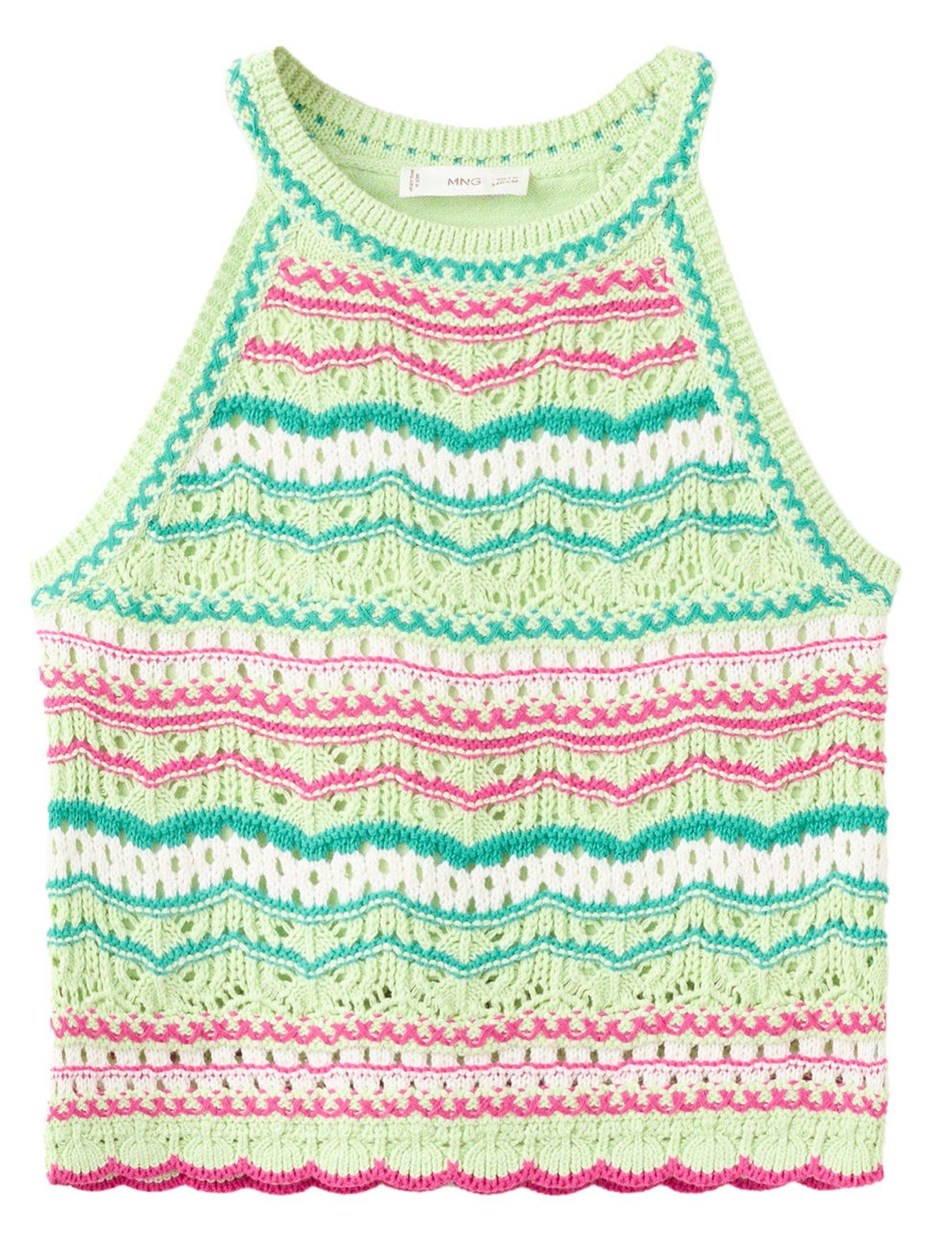 Image 1 of 4 of Mango Girls Multi Stripe Crochet Vest - Green