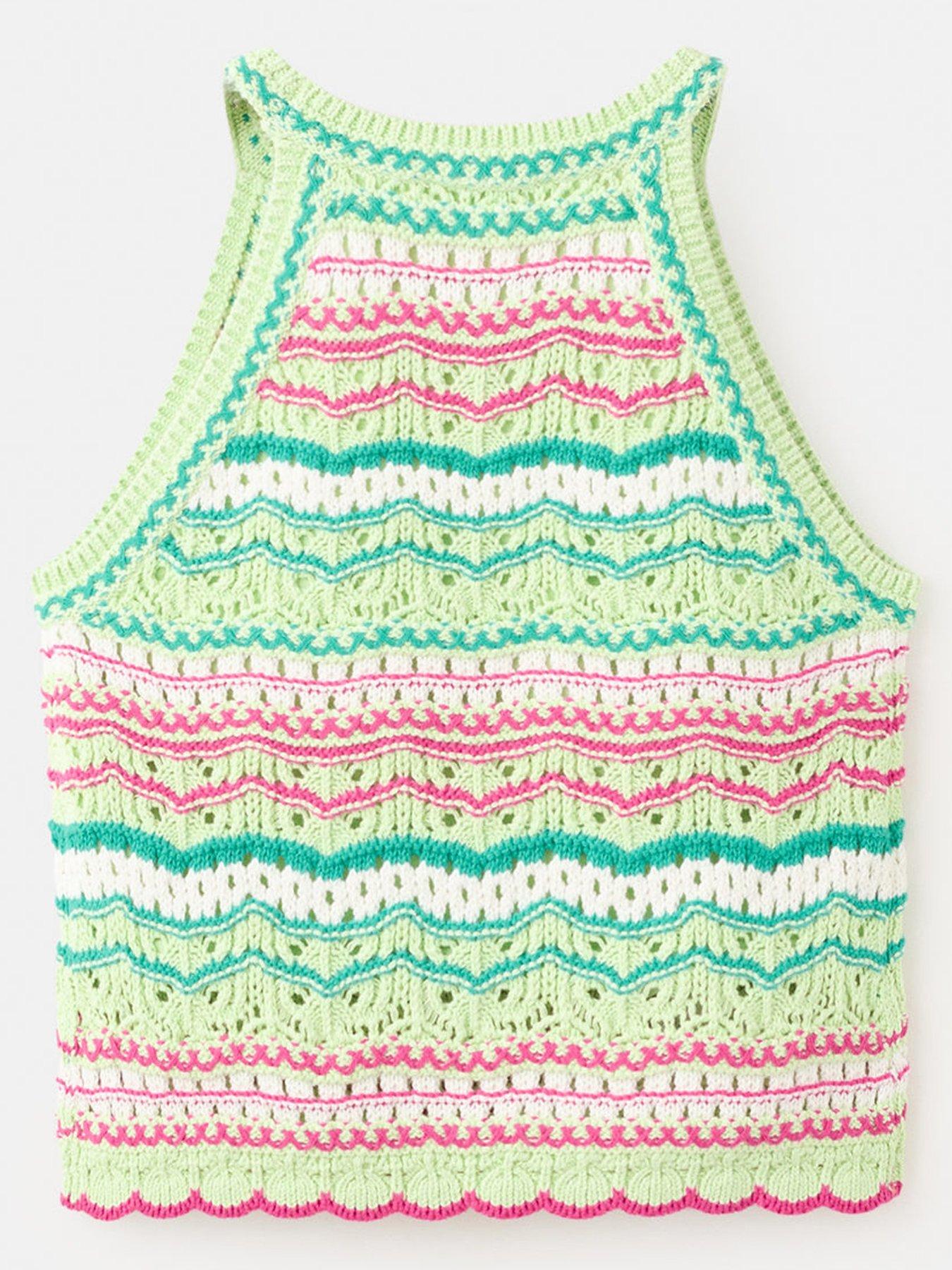 Image 2 of 4 of Mango Girls Multi Stripe Crochet Vest - Green