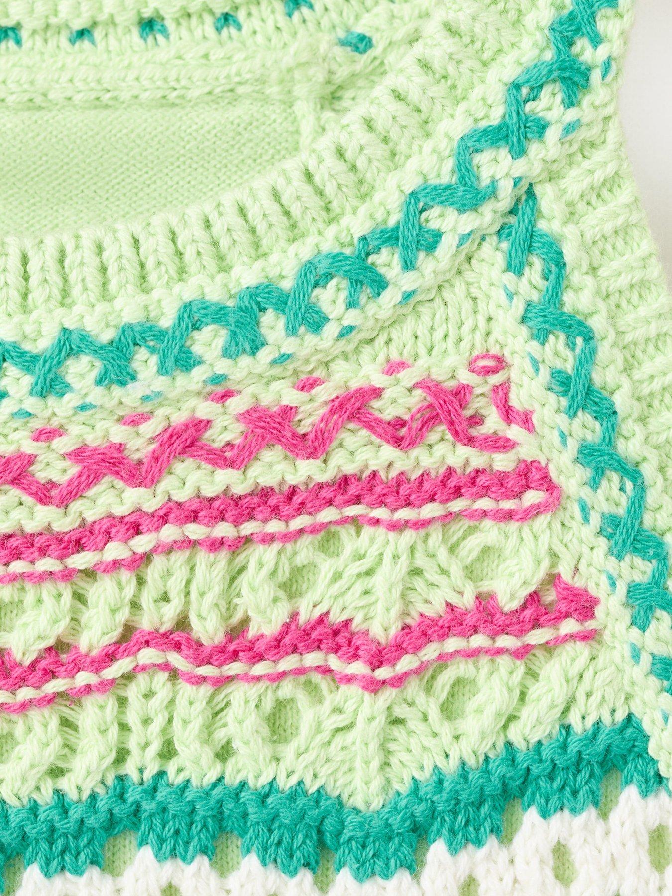 Image 3 of 4 of Mango Girls Multi Stripe Crochet Vest - Green
